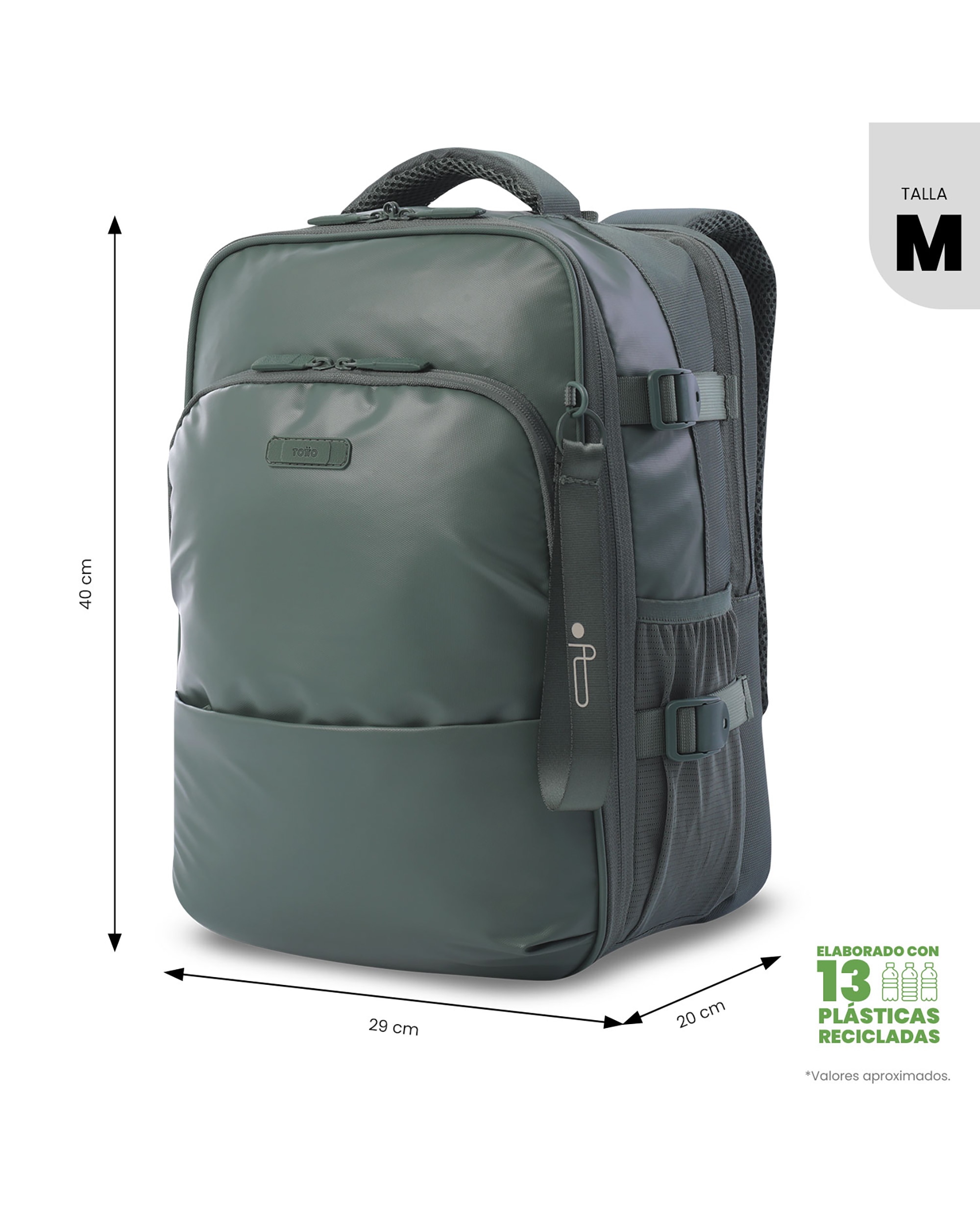 Mochila viaje trip con capacidad de 18.79l - Totto - Verde Verde-4