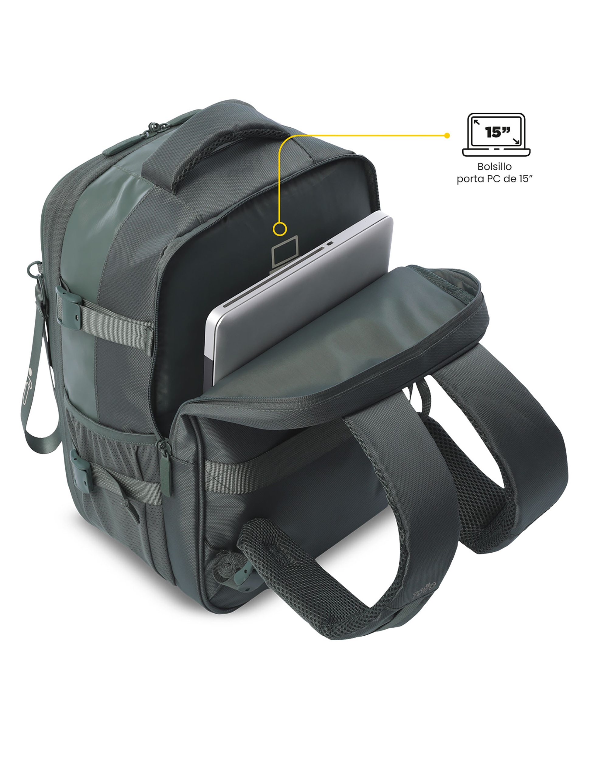 Mochila viaje trip con capacidad de 18.79l - Totto - Verde Verde-7