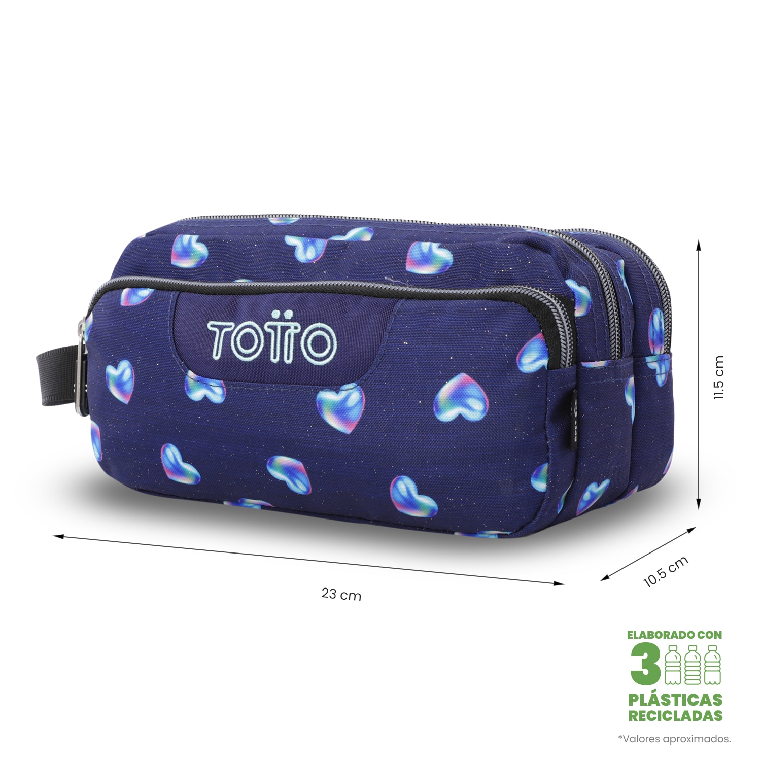 Estuche escolar Totto Agapec Glittercon 3 compartimentos Azul-3