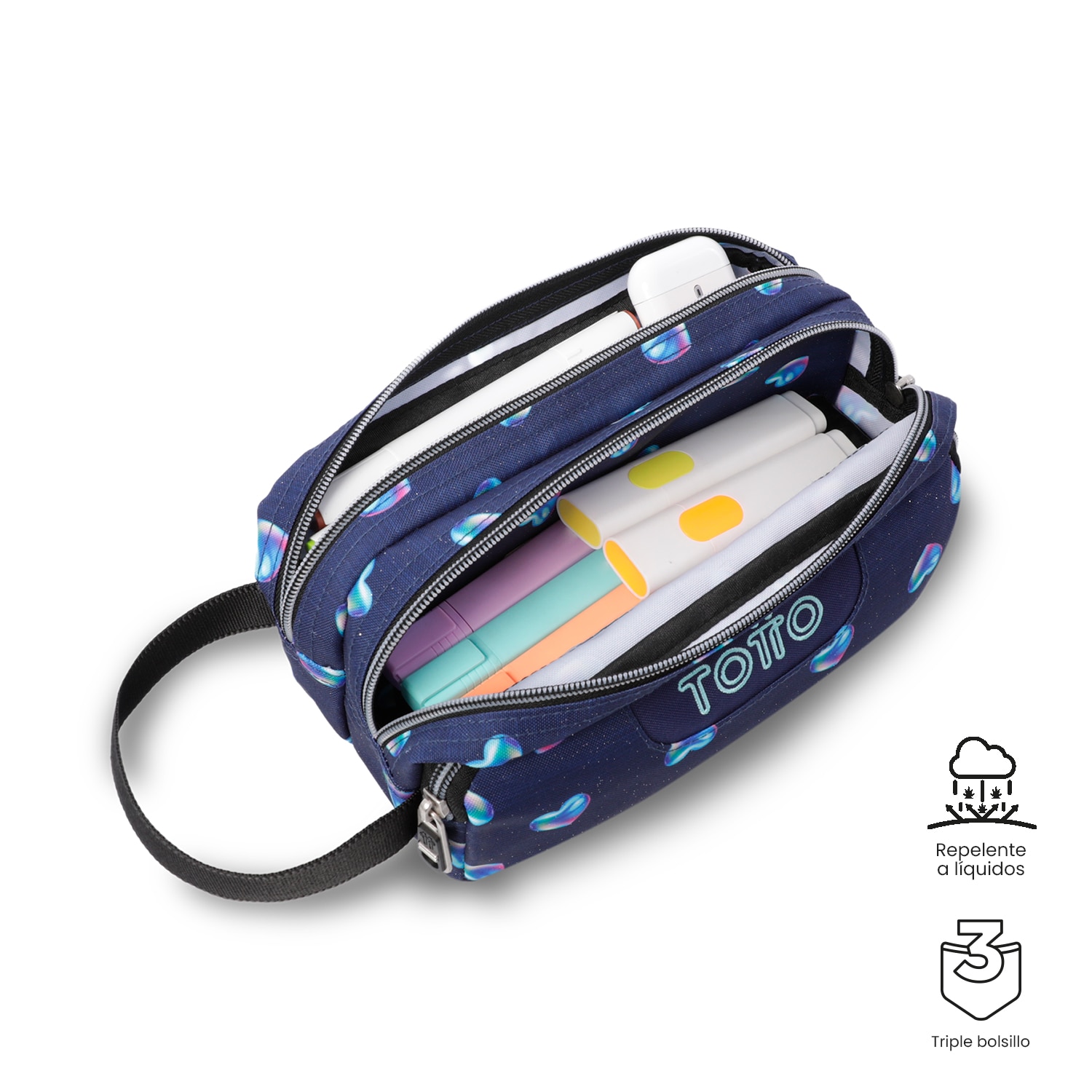 Estuche escolar Totto Agapec Glittercon 3 compartimentos Azul-4