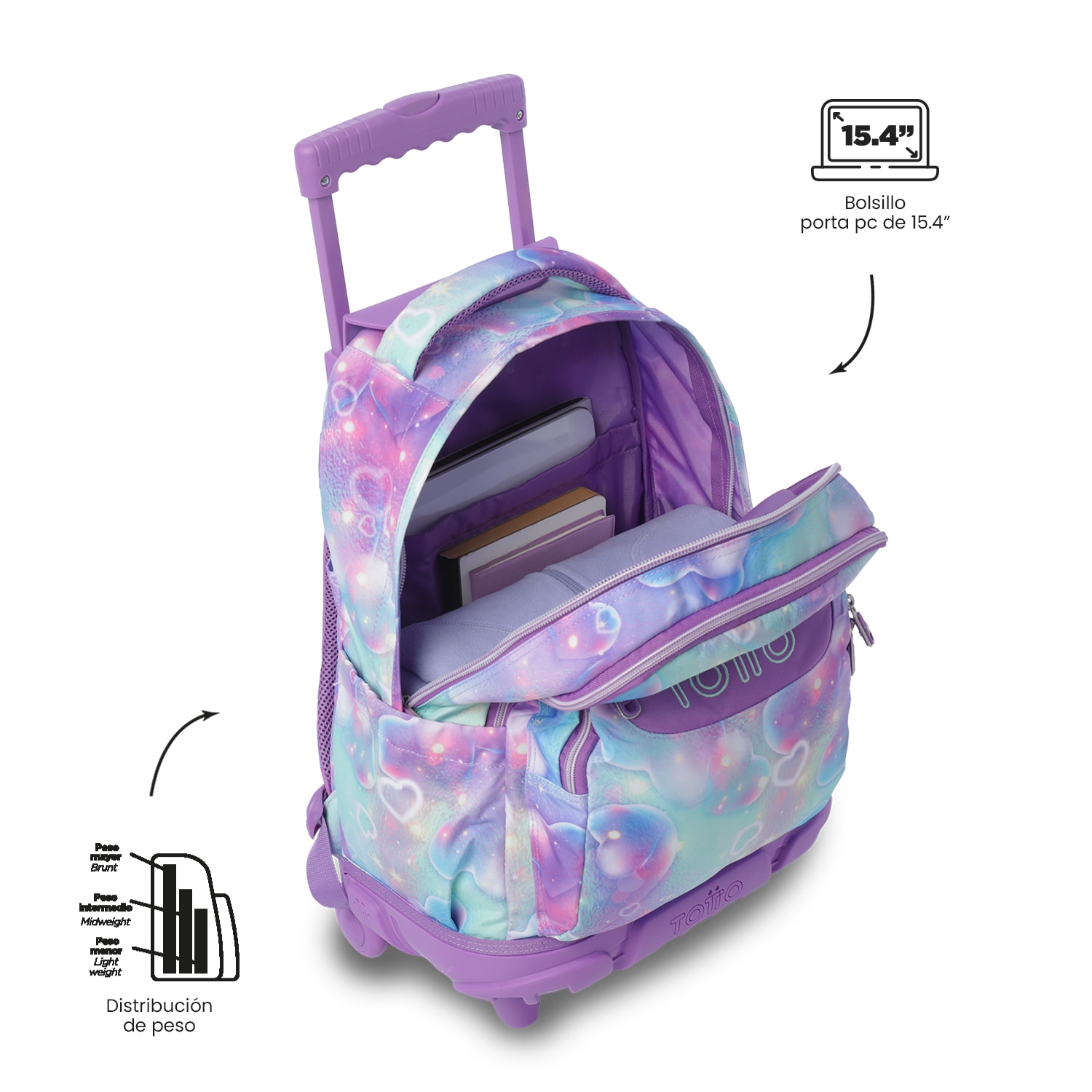 Mochila escolar ruedas Totto Renglones Morado-6