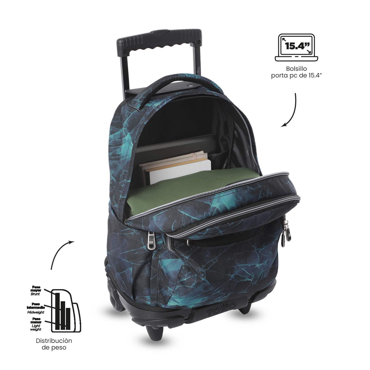 Mochila escolar ruedas Totto Renglones Negro-6