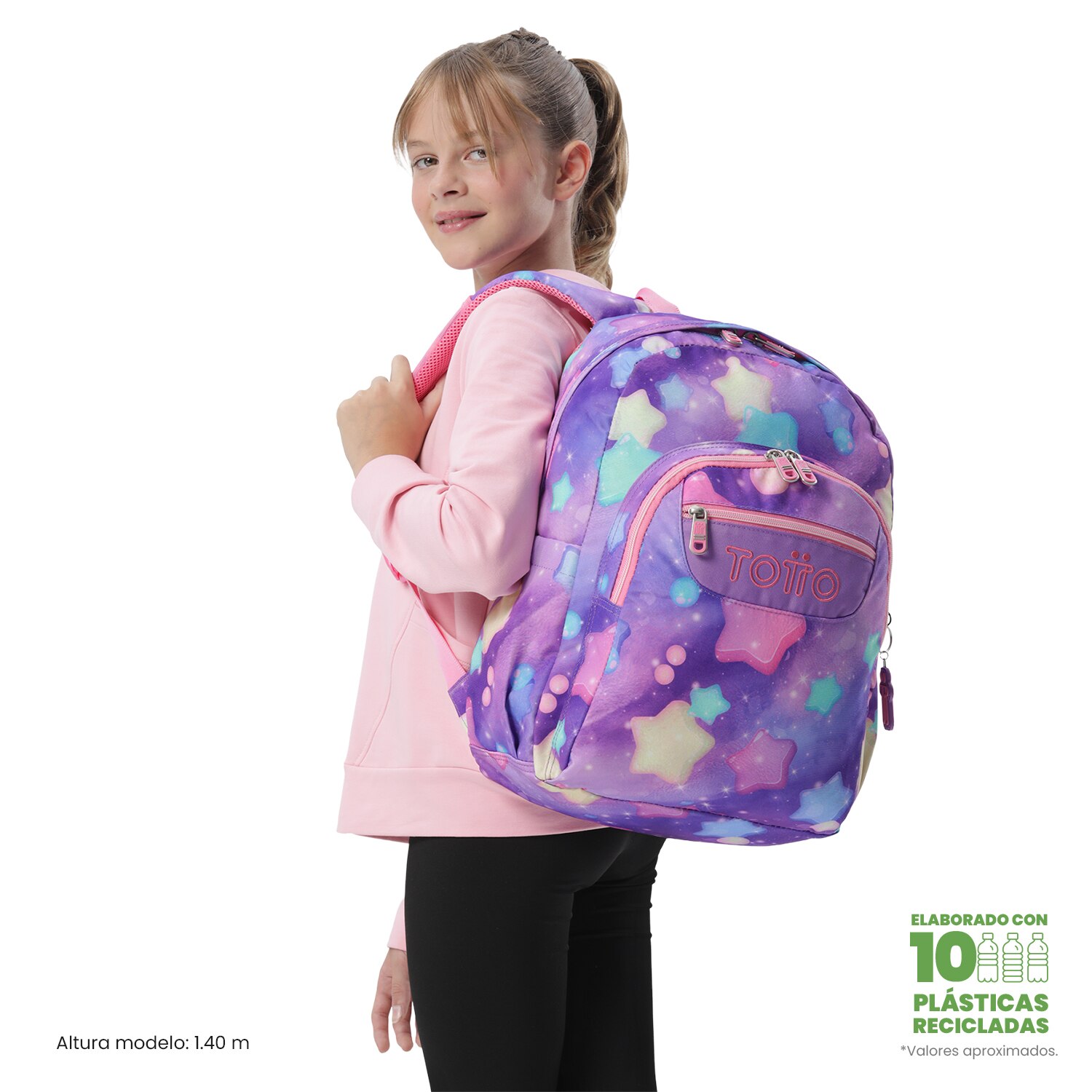 Mochila escolar Totto Acuareles Rosa-3