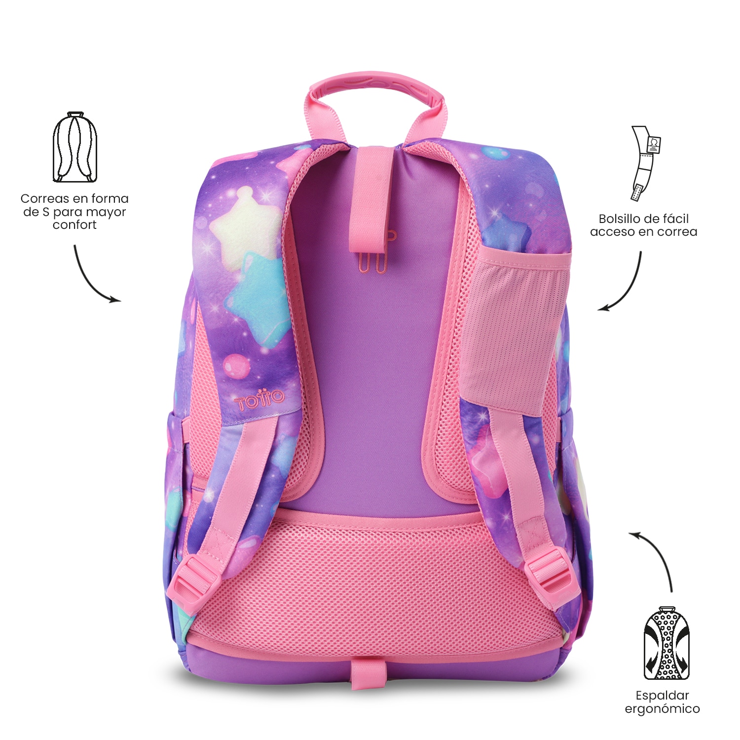 Mochila escolar Totto Acuareles Rosa-5