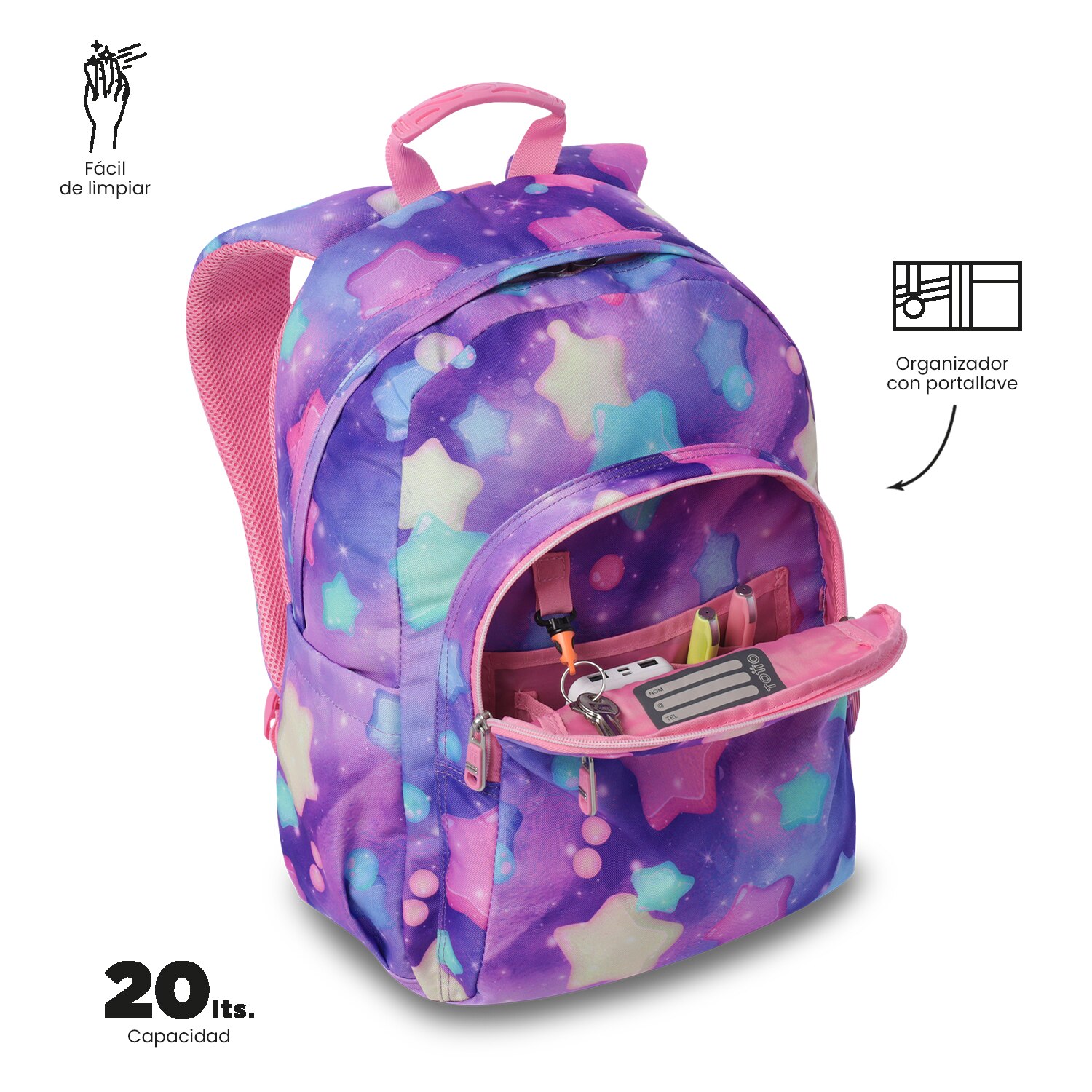 Mochila escolar Totto Acuareles Rosa-7