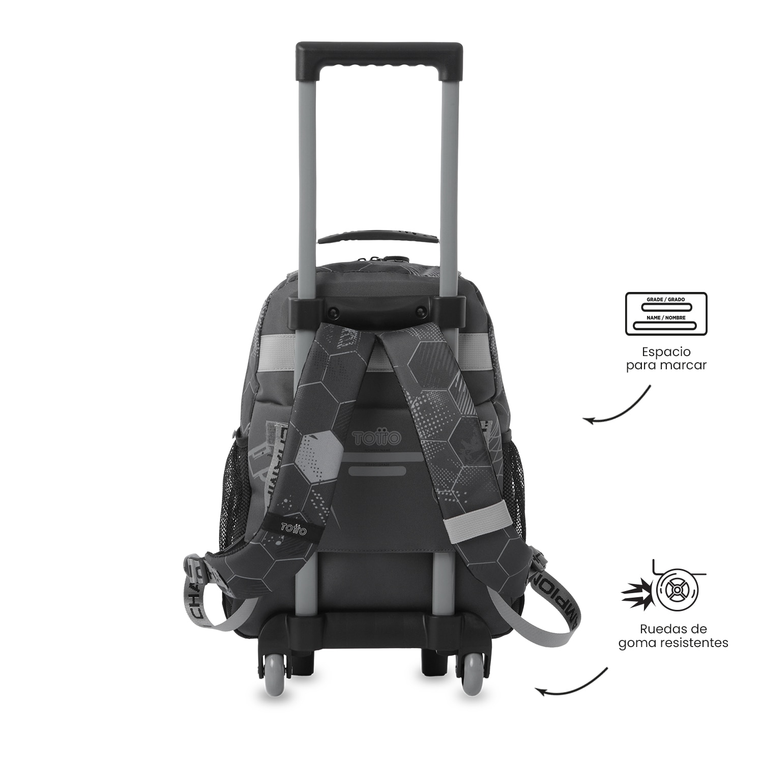 Mochila infantil ruedas Totto Champion M Negro-5