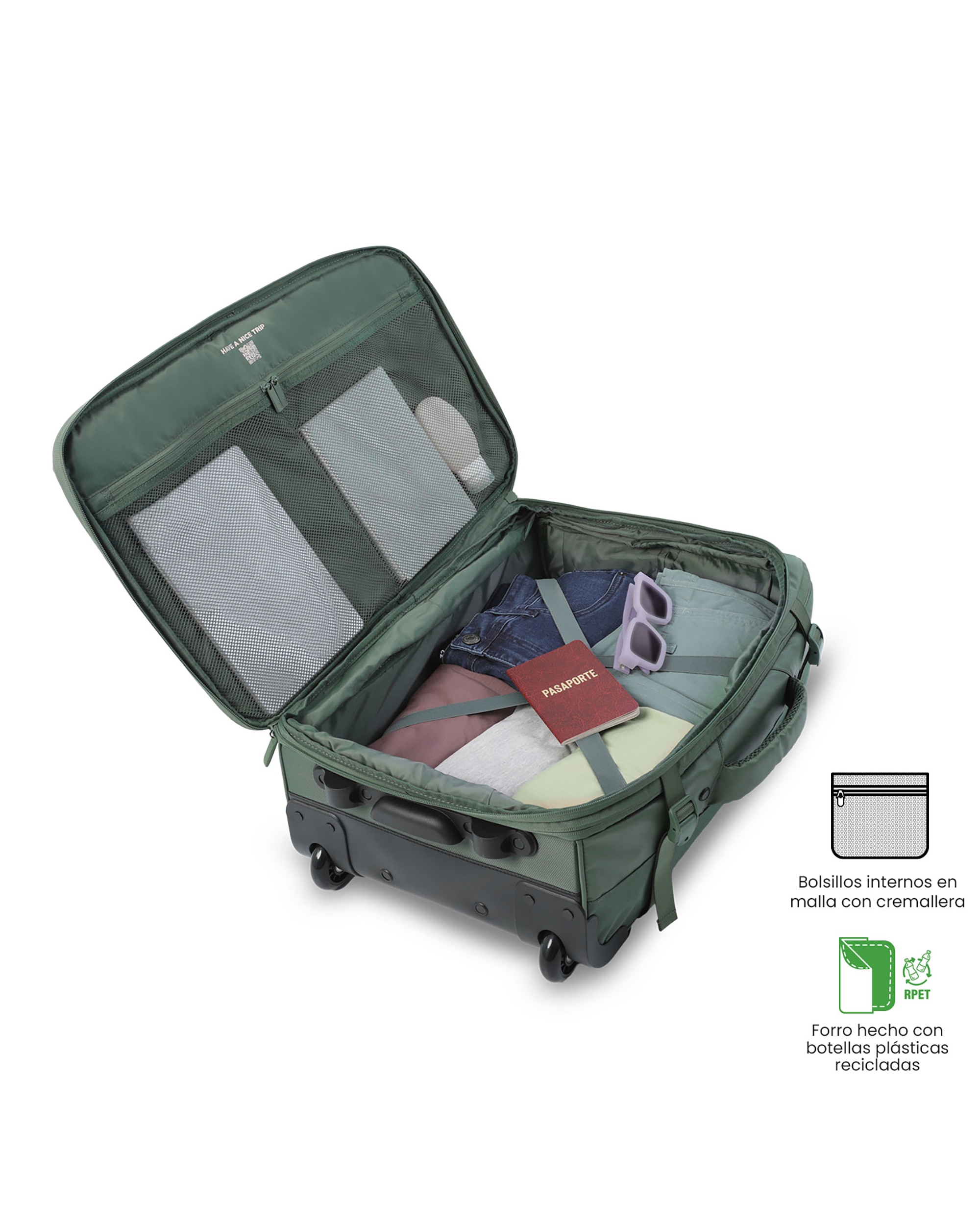Maleta de cabina trip s blanda con capacidad de 34.99l - Totto - Verde Verde-6