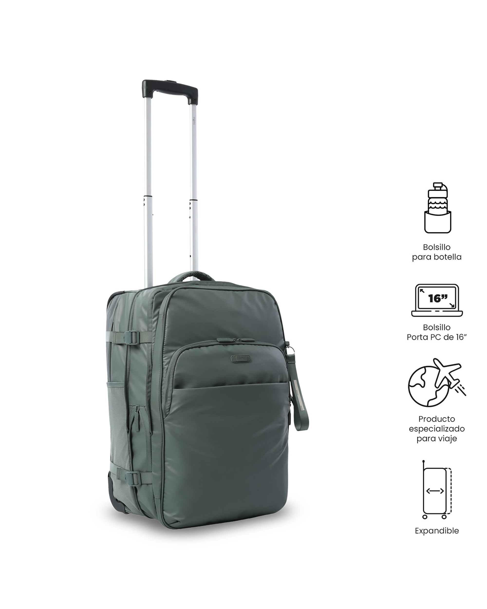 Maleta de cabina trip s blanda con capacidad de 34.99l - Totto - Verde Verde-7