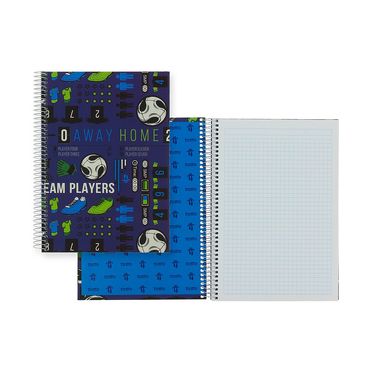 Cuaderno A5 Tapa Dura TOTTO - 80 Hojas Cuadriculadas (90g) - Negro/Verde - Espiral 360°