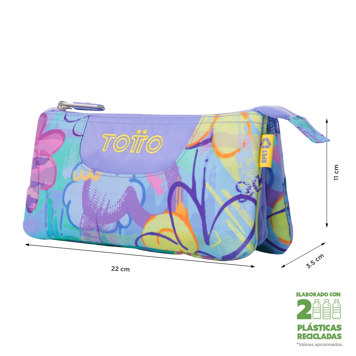 Estuche escolar totto tablero grafily 3 compartimentos y diseño compacto Lana-2