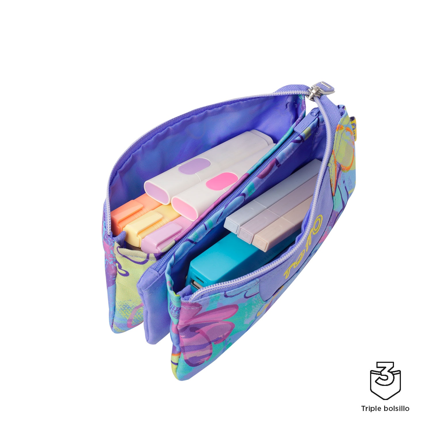 Estuche escolar totto tablero grafily 3 compartimentos y diseño compacto Lana-3