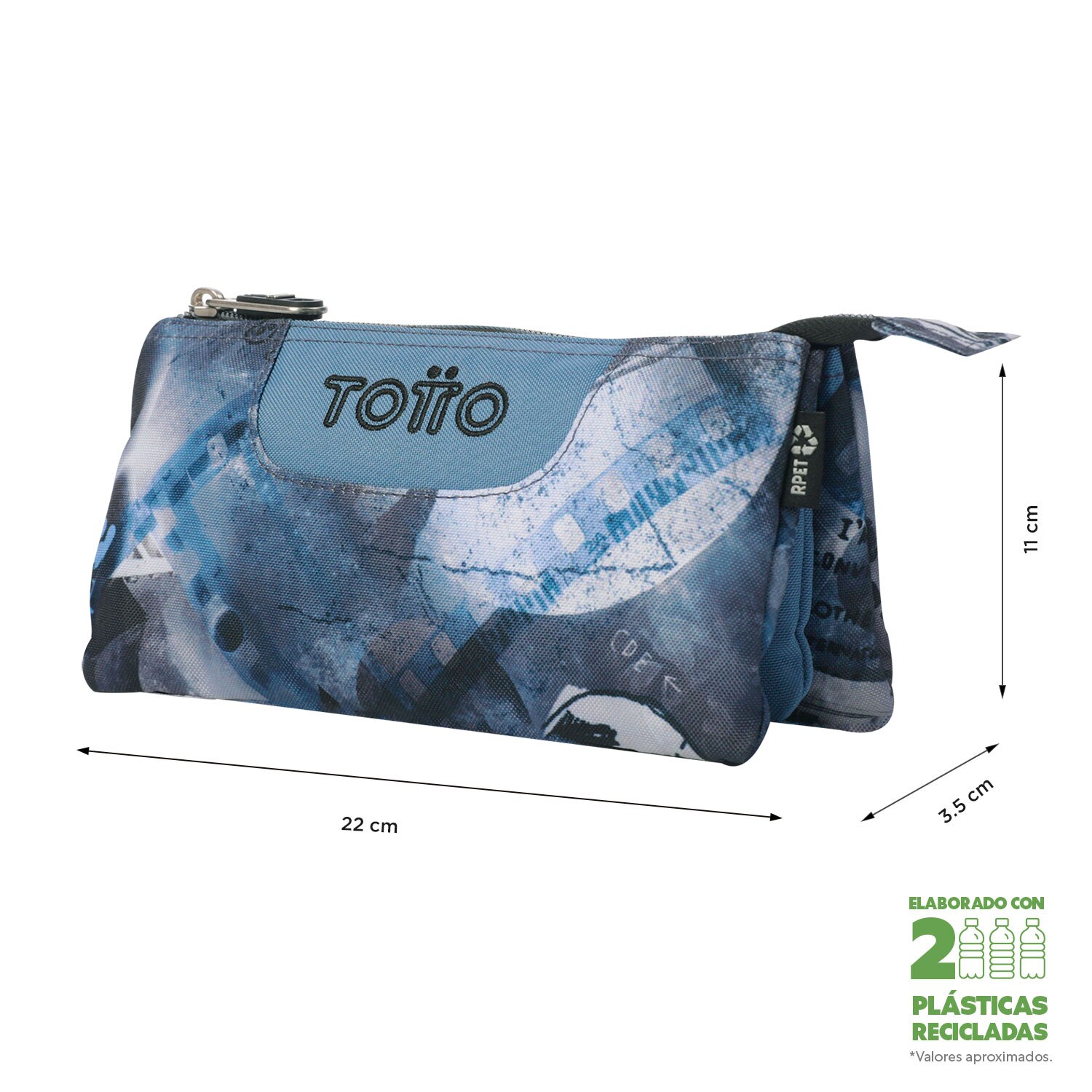 Estuche escolar totto tablero film  3 compartimentos y diseño compacto Azul-2