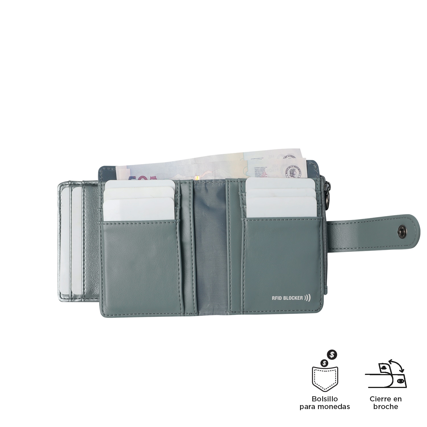 Imagen 4 de Billetera totto style dull con protección rfid y bolsillo monedero Gris