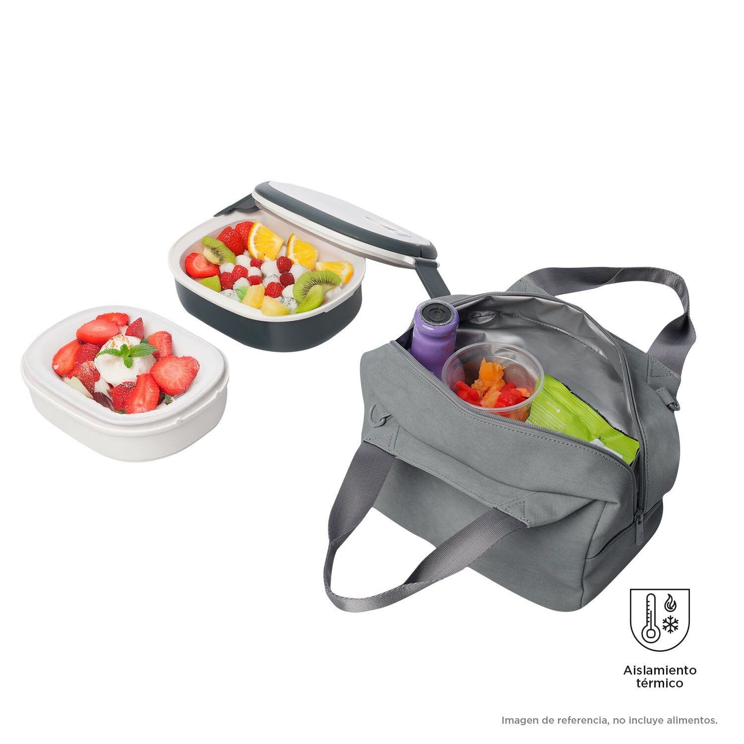 Portameriendas adulto totto bow con bolsillo auxiliar y correa removible Gris-3
