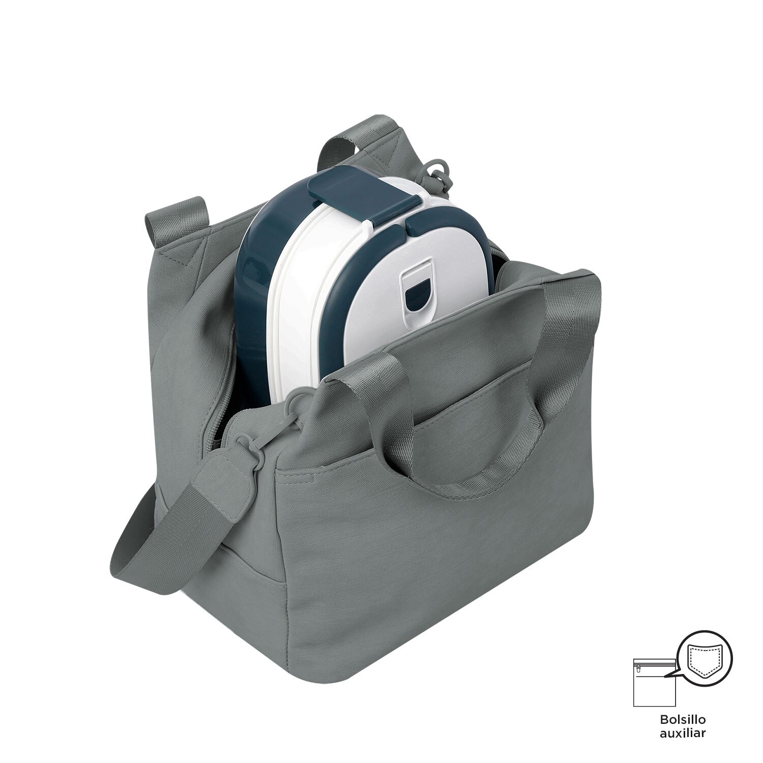 Portameriendas adulto totto bow con bolsillo auxiliar y correa removible Gris-6
