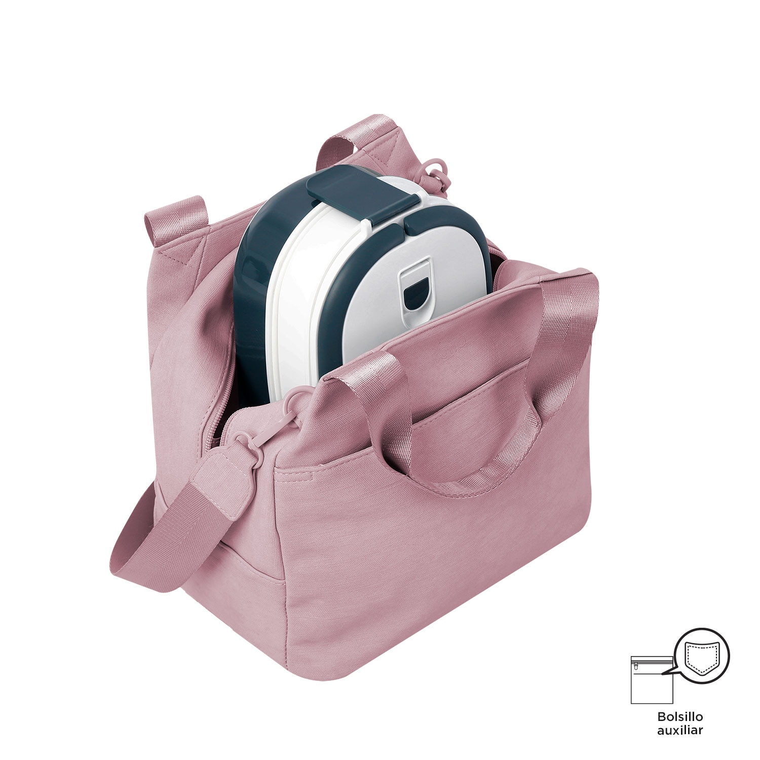 Portameriendas adulto totto bow con bolsillo auxiliar y correa removible Lila-6