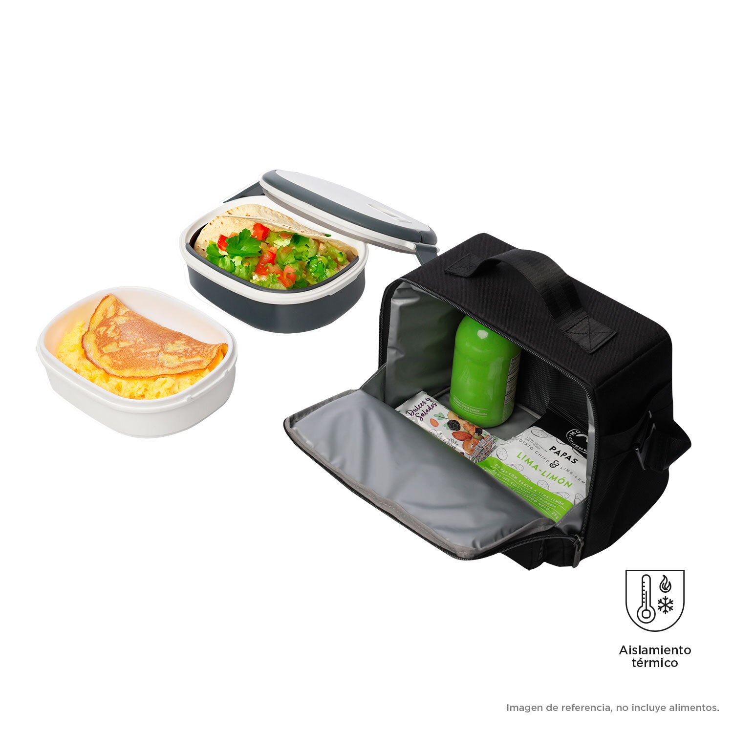 Portameriendas adulto totto canvas de fácil limpieza y bolsillo auxiliar Negro-2