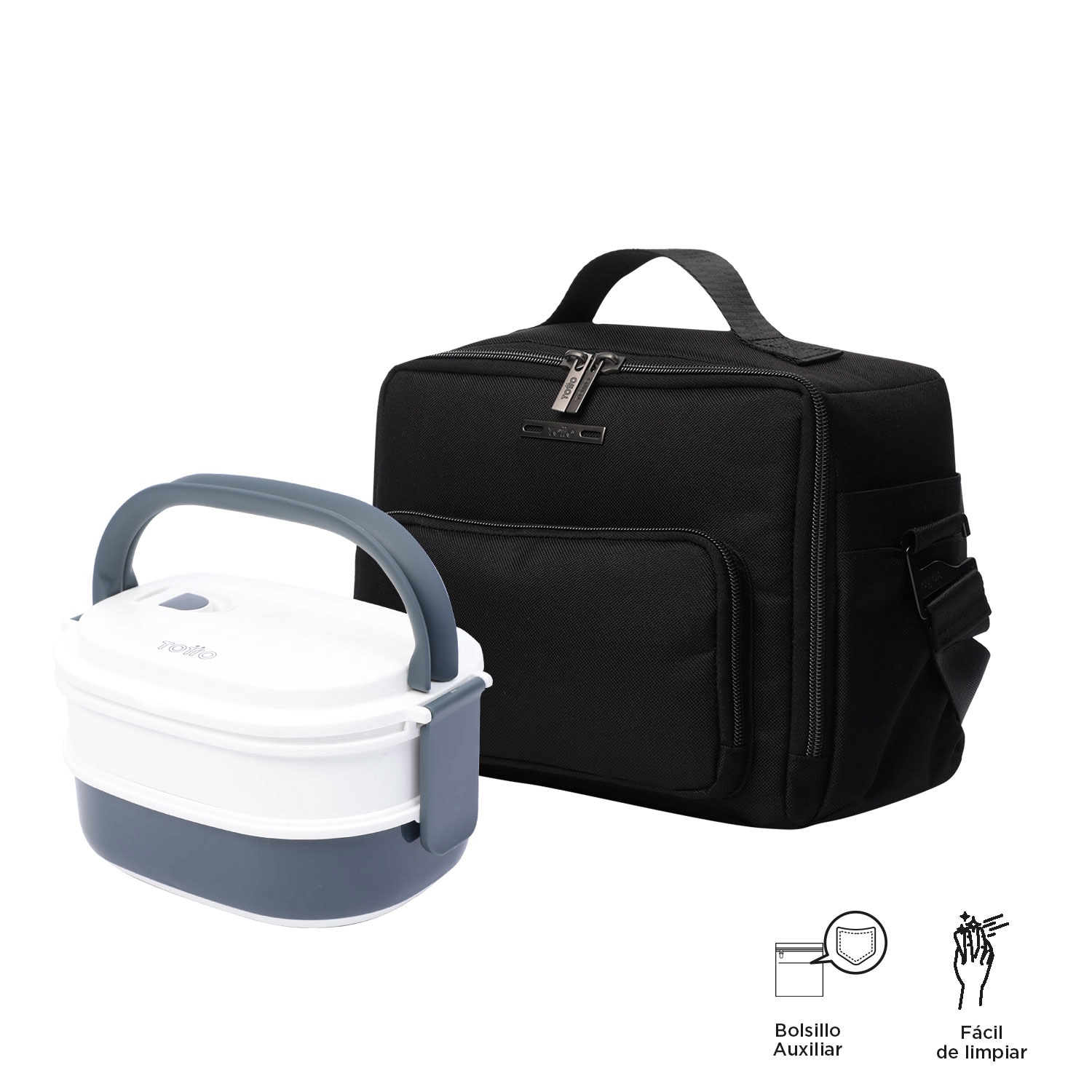 Portameriendas adulto totto canvas de fácil limpieza y bolsillo auxiliar Negro-5