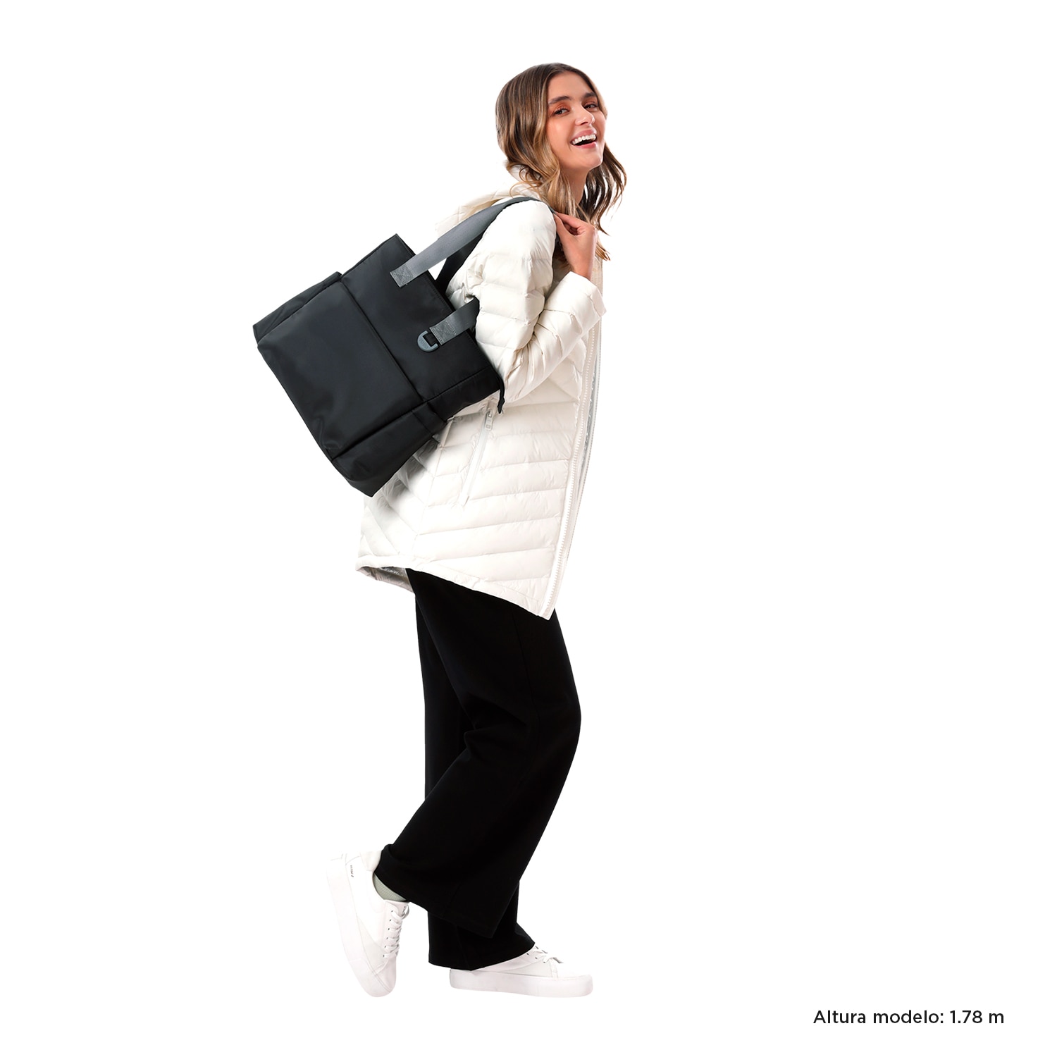Bolso Totto Sue mediano capacidad 9.86 L Negro / Gris-2