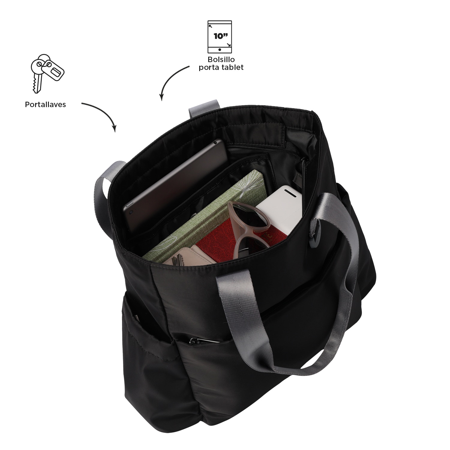 Bolso Totto Sue mediano capacidad 9.86 L Negro / Gris-5