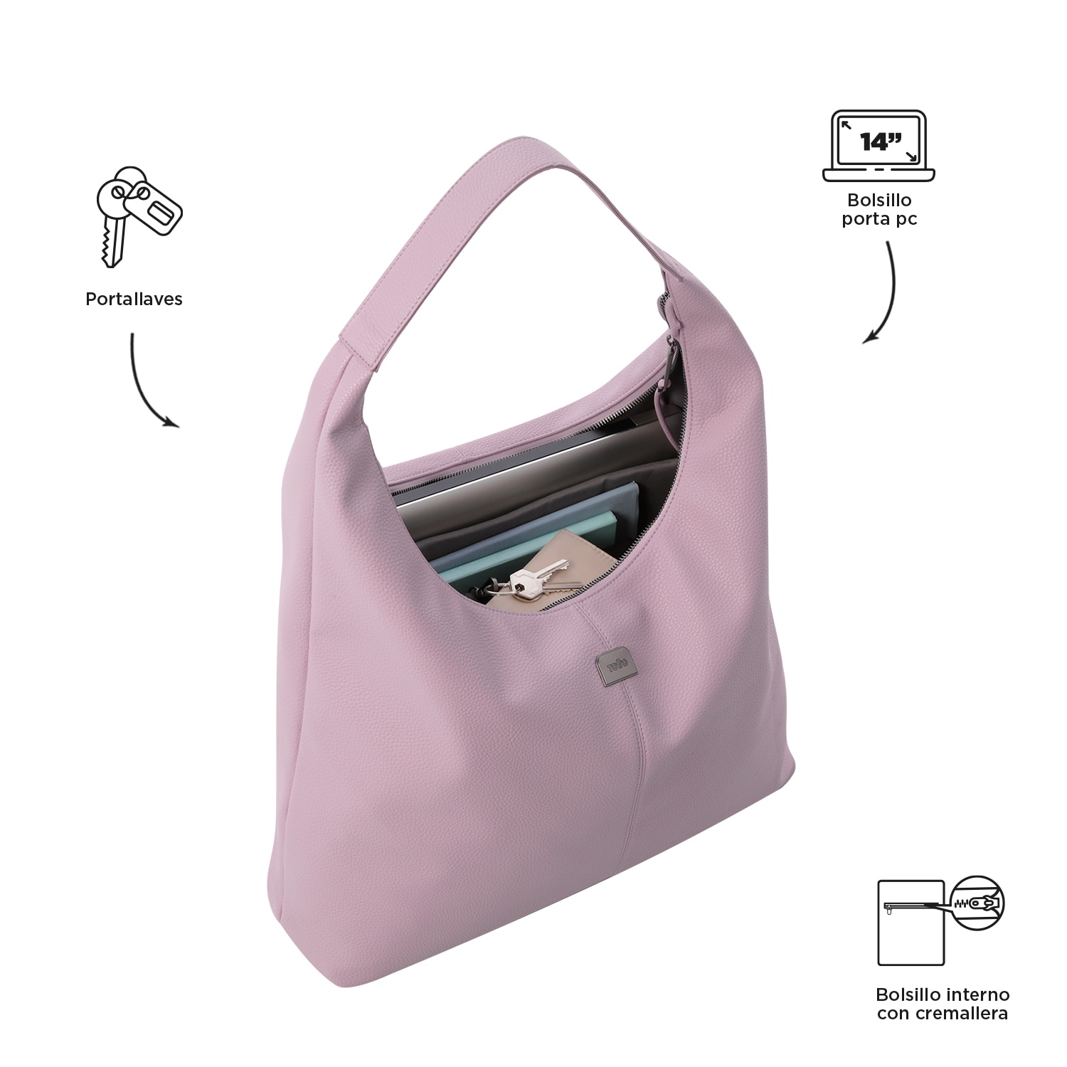 Bolso Totto Smooth L mediano capacidad 16.93L Lila-5