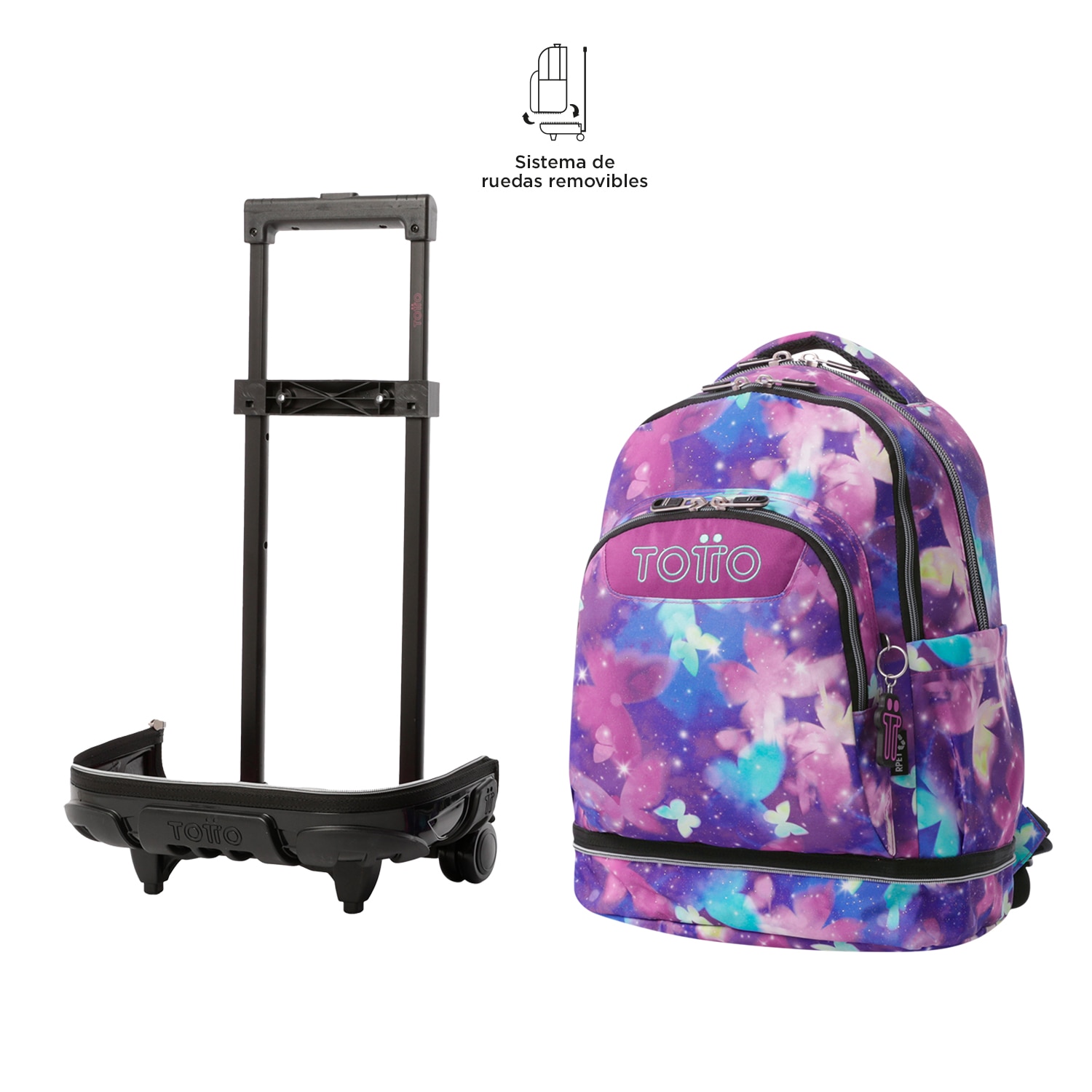 Mochila escolar ruedas totto tiza desmontable star butterfly para portátil de 15.4” y capacidad de 26l Morado-6