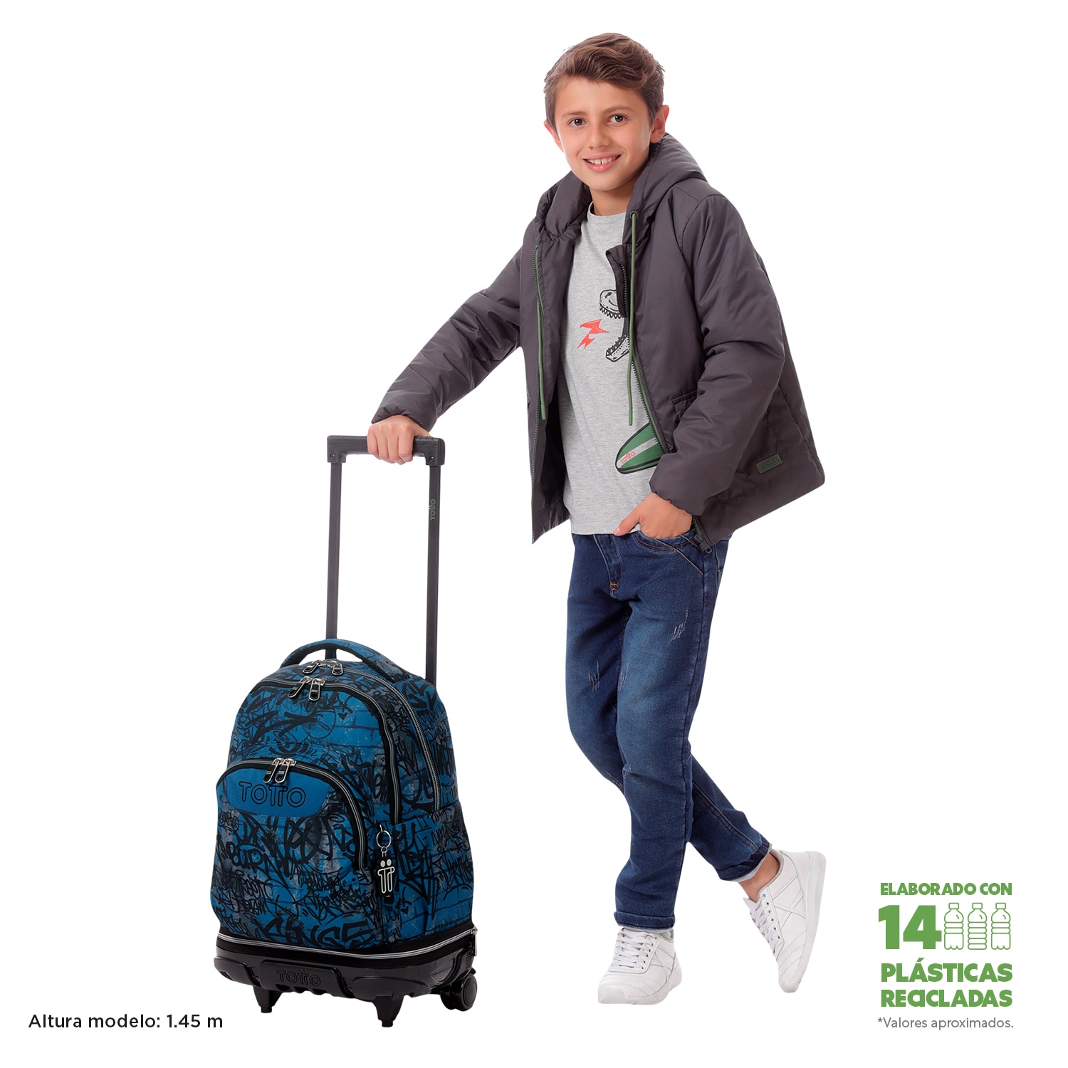 Mochila escolar ruedas totto tiza desmontable urban graph para portátil de 15.4” y capacidad de 26l Azul-2