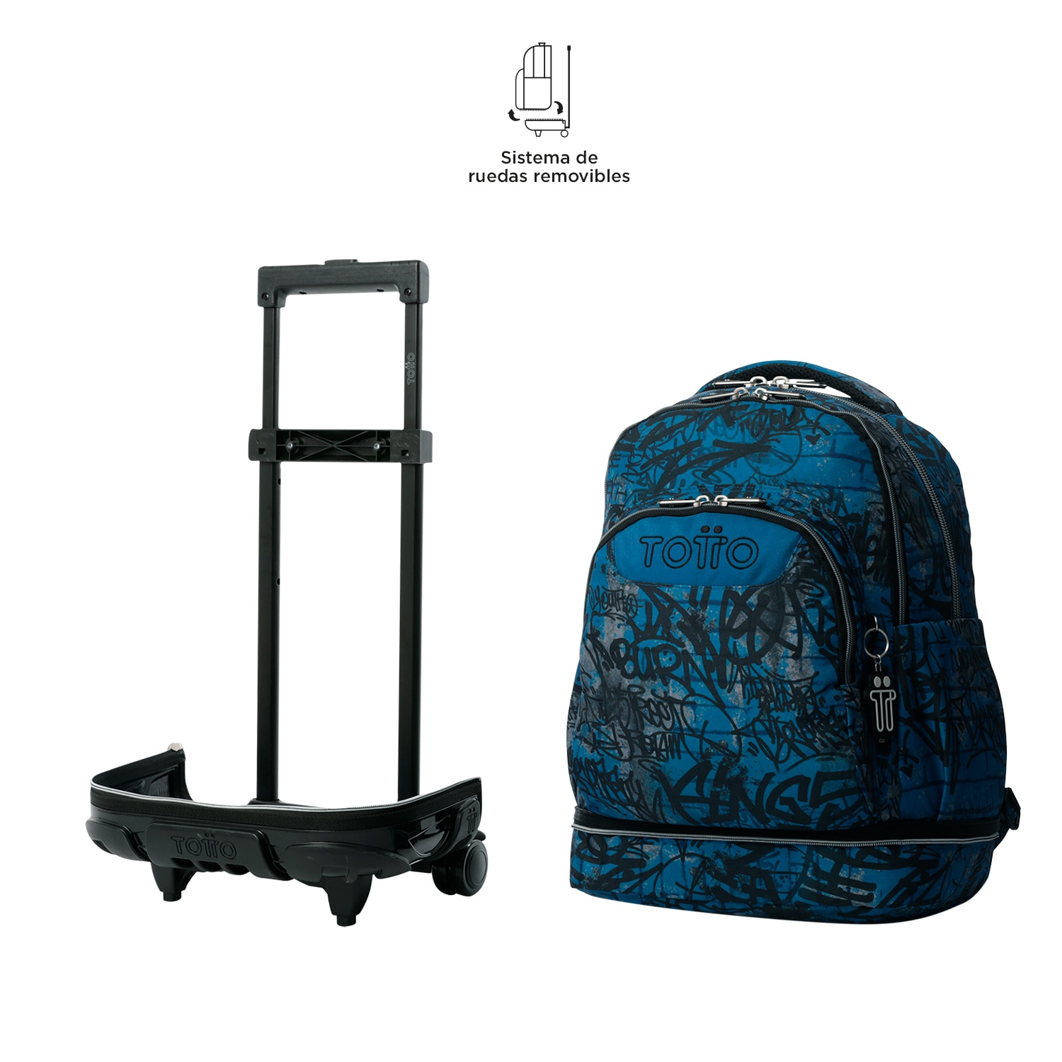 Mochila escolar ruedas totto tiza desmontable urban graph para portátil de 15.4” y capacidad de 26l Azul-6