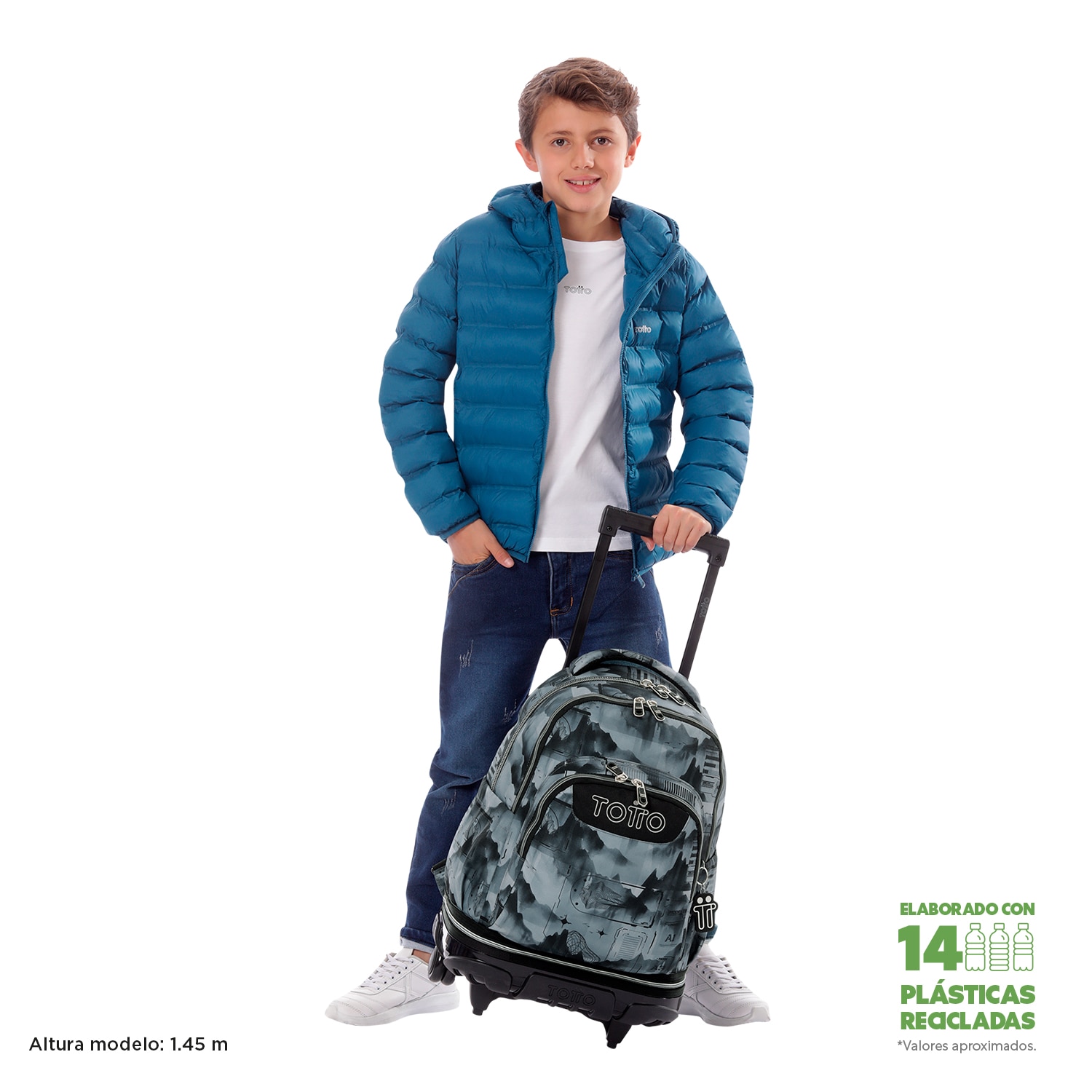 Mochila escolar ruedas totto tiza desmontable digital hill para portátil de 15.4” y capacidad de 26l Gris-2