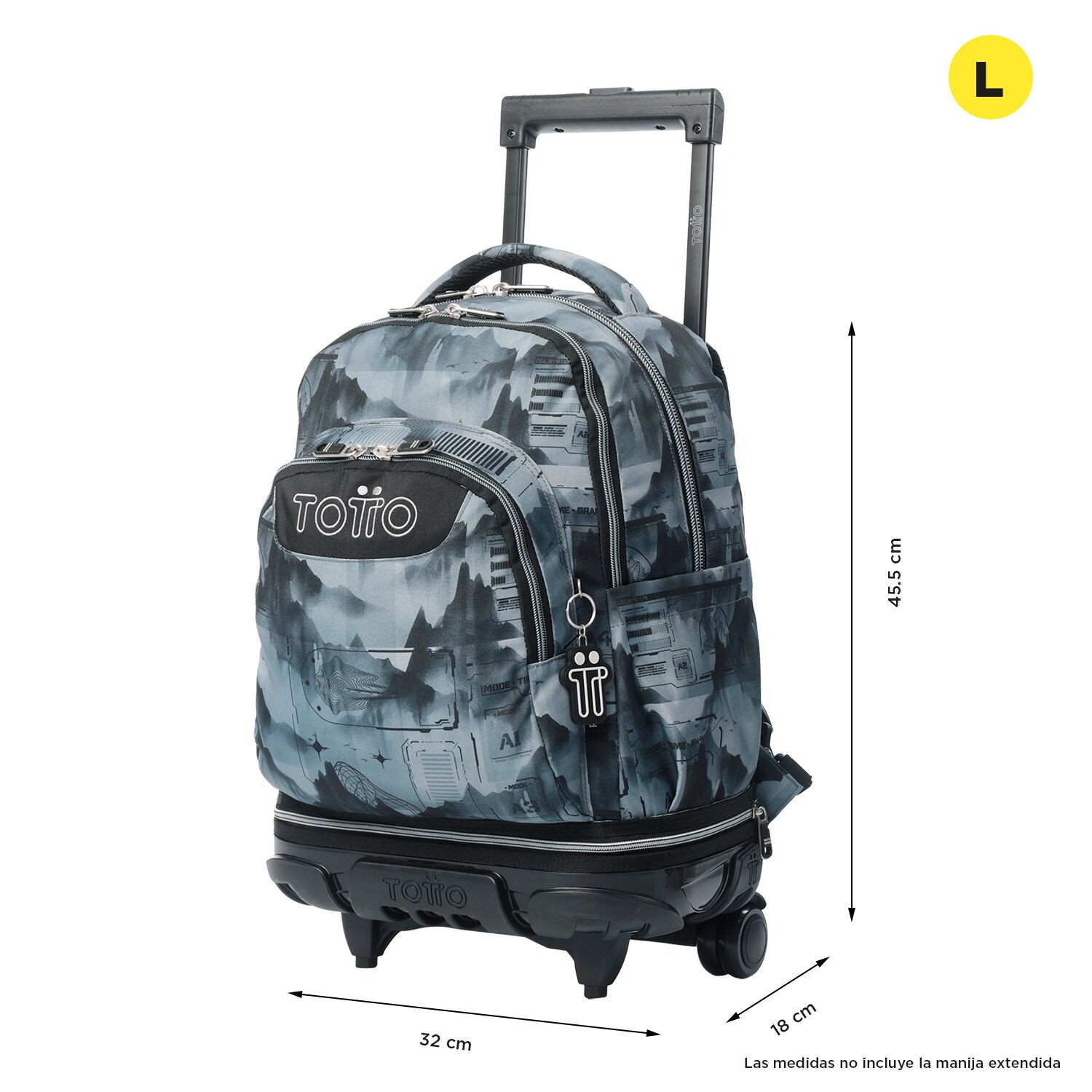 Mochila escolar ruedas totto tiza desmontable digital hill para portátil de 15.4” y capacidad de 26l Gris-3