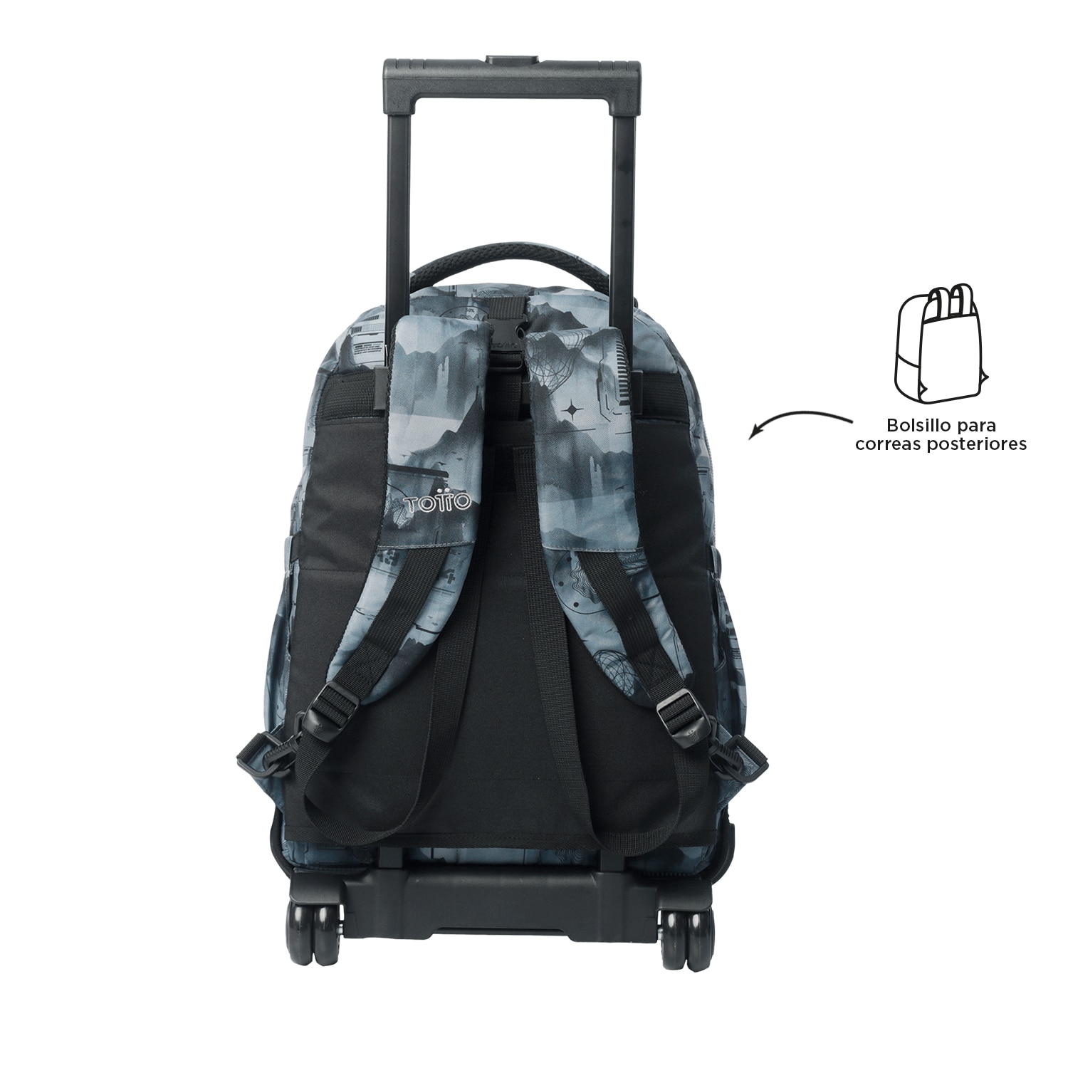 Mochila escolar ruedas totto tiza desmontable digital hill para portátil de 15.4” y capacidad de 26l Gris-4