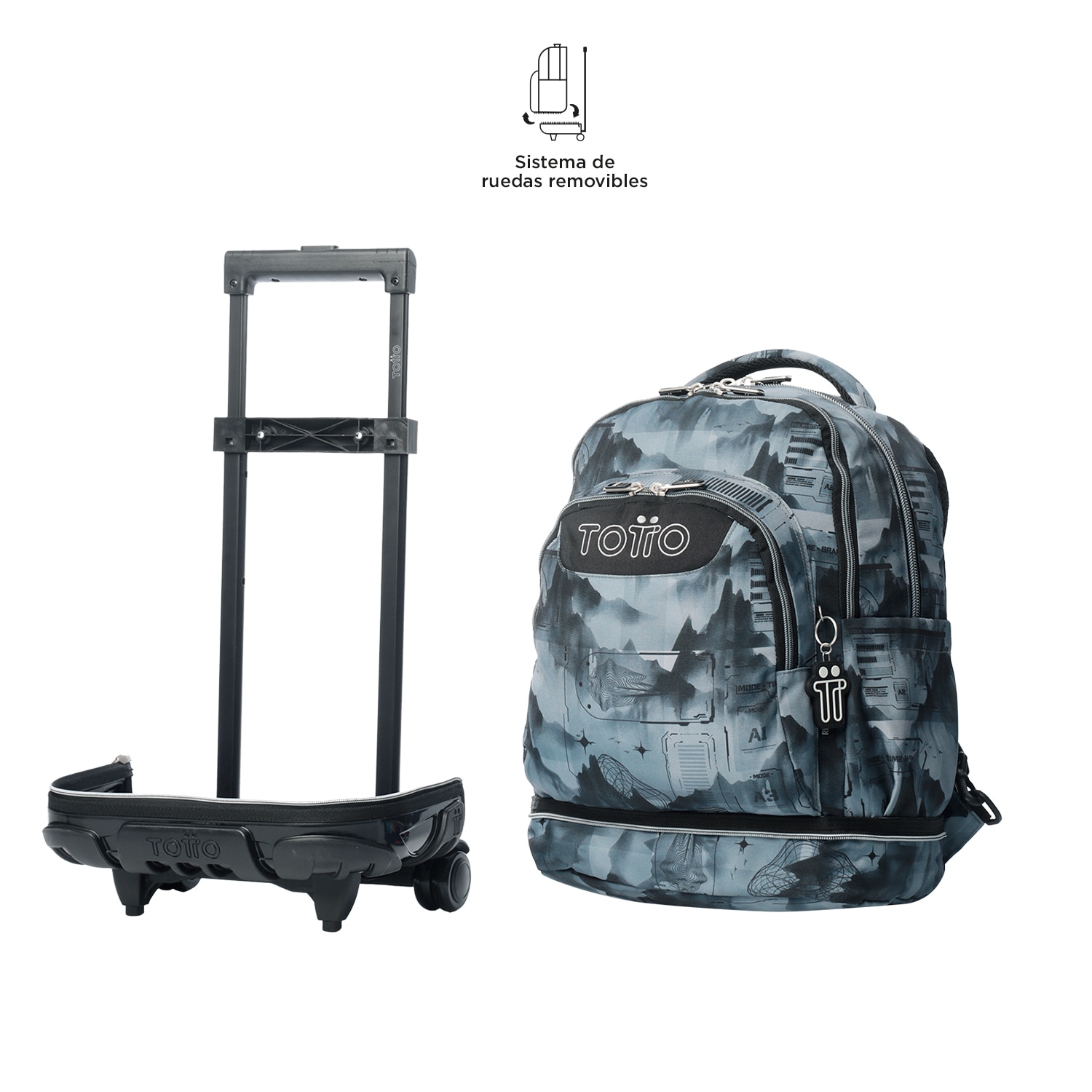 Mochila escolar ruedas totto tiza desmontable digital hill para portátil de 15.4” y capacidad de 26l Gris-6