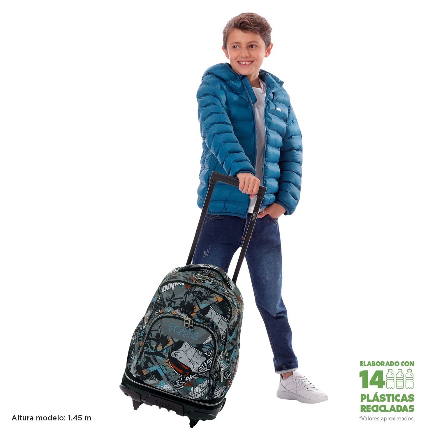 Mochila escolar ruedas totto tiza desmontable okubo para portátil de 15.4” y capacidad de 26l Gris / Azul-2