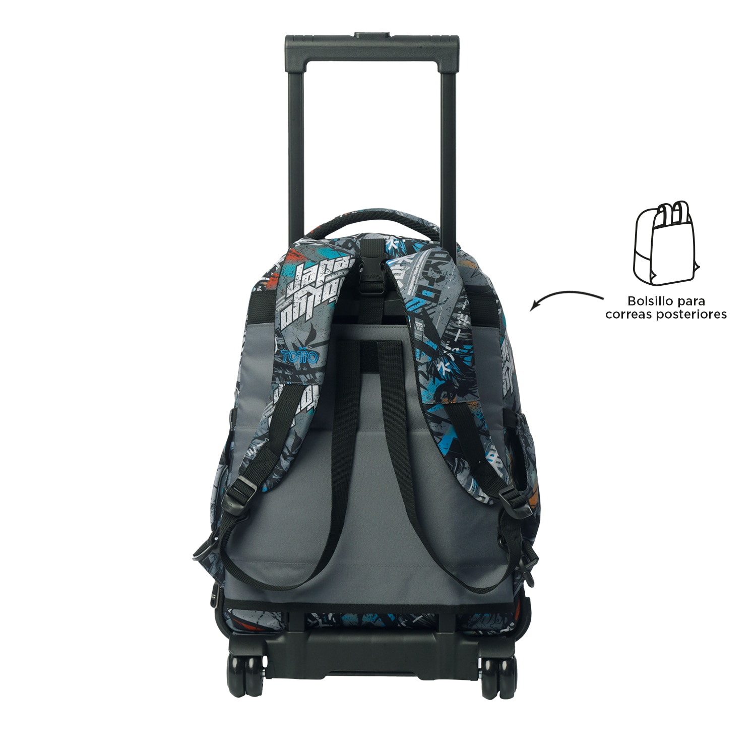 Mochila escolar ruedas totto tiza desmontable okubo para portátil de 15.4” y capacidad de 26l Gris / Azul-4