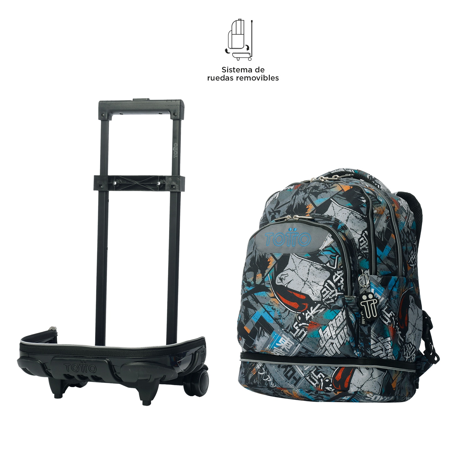 Mochila escolar ruedas totto tiza desmontable okubo para portátil de 15.4” y capacidad de 26l Gris / Azul-6