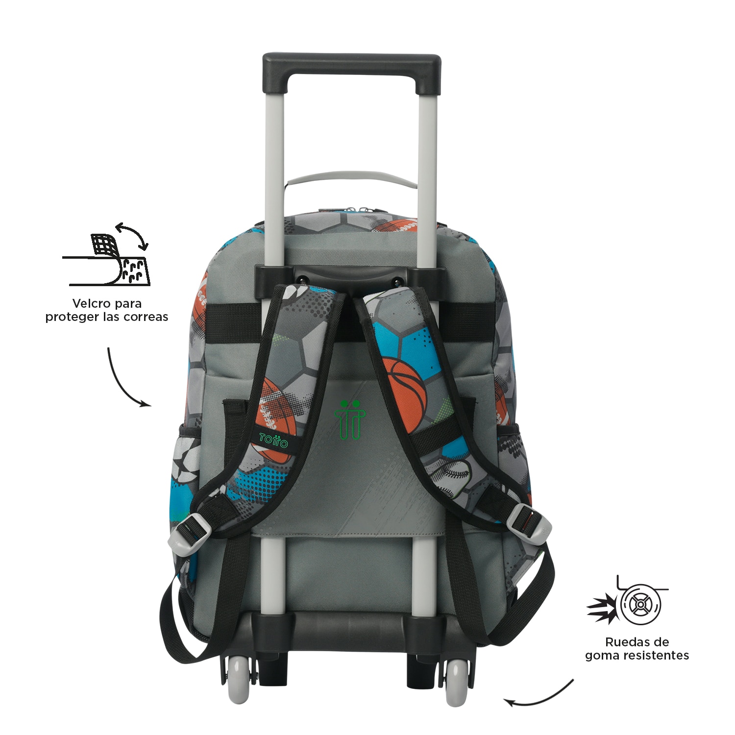 Mochila infantil ruedas totto multisport con bolsillos laterales y bolsillo frontal Multicolor-4