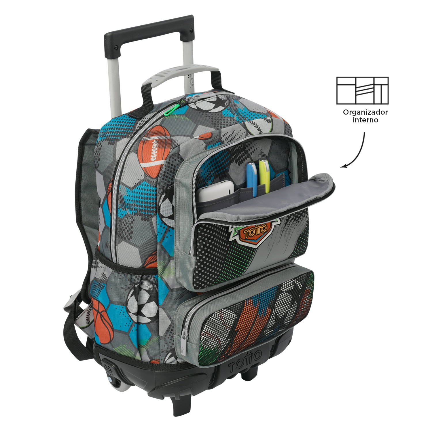 Mochila infantil ruedas totto multisport con bolsillos laterales y bolsillo frontal Multicolor-6