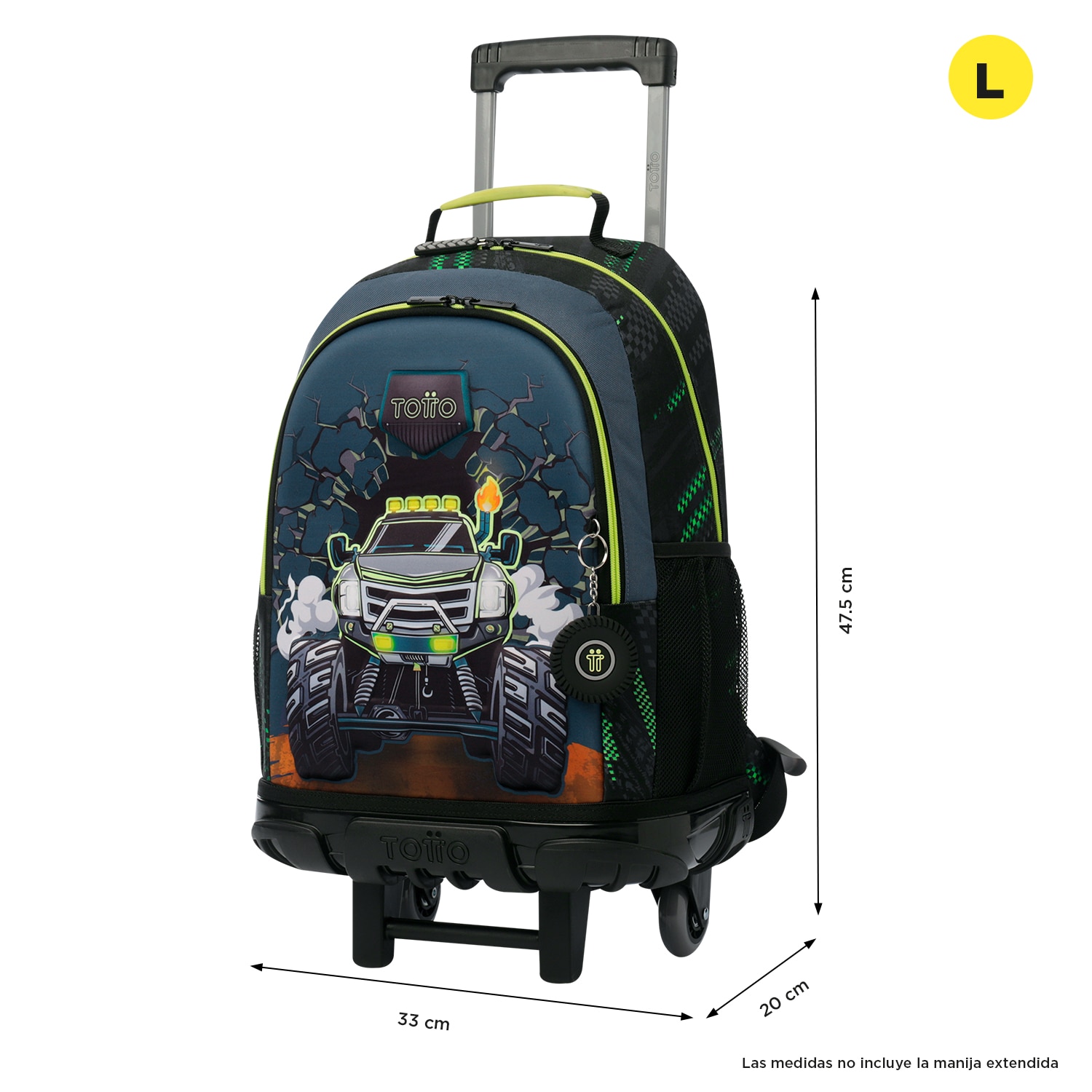 Mochila infantil de ruedas totto monster race con bolsillos laterales y bolsillo frontal Azul / Gris-3