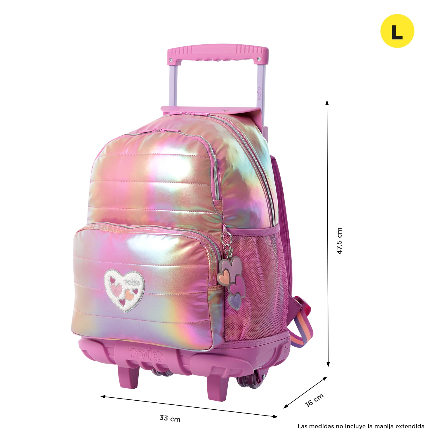 Mochila infantil ruedas totto glowy con bolsillos laterales y bolsillo frontal Rosa-3