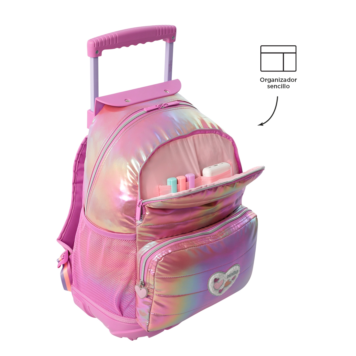 Mochila infantil ruedas totto glowy con bolsillos laterales y bolsillo frontal Rosa-6