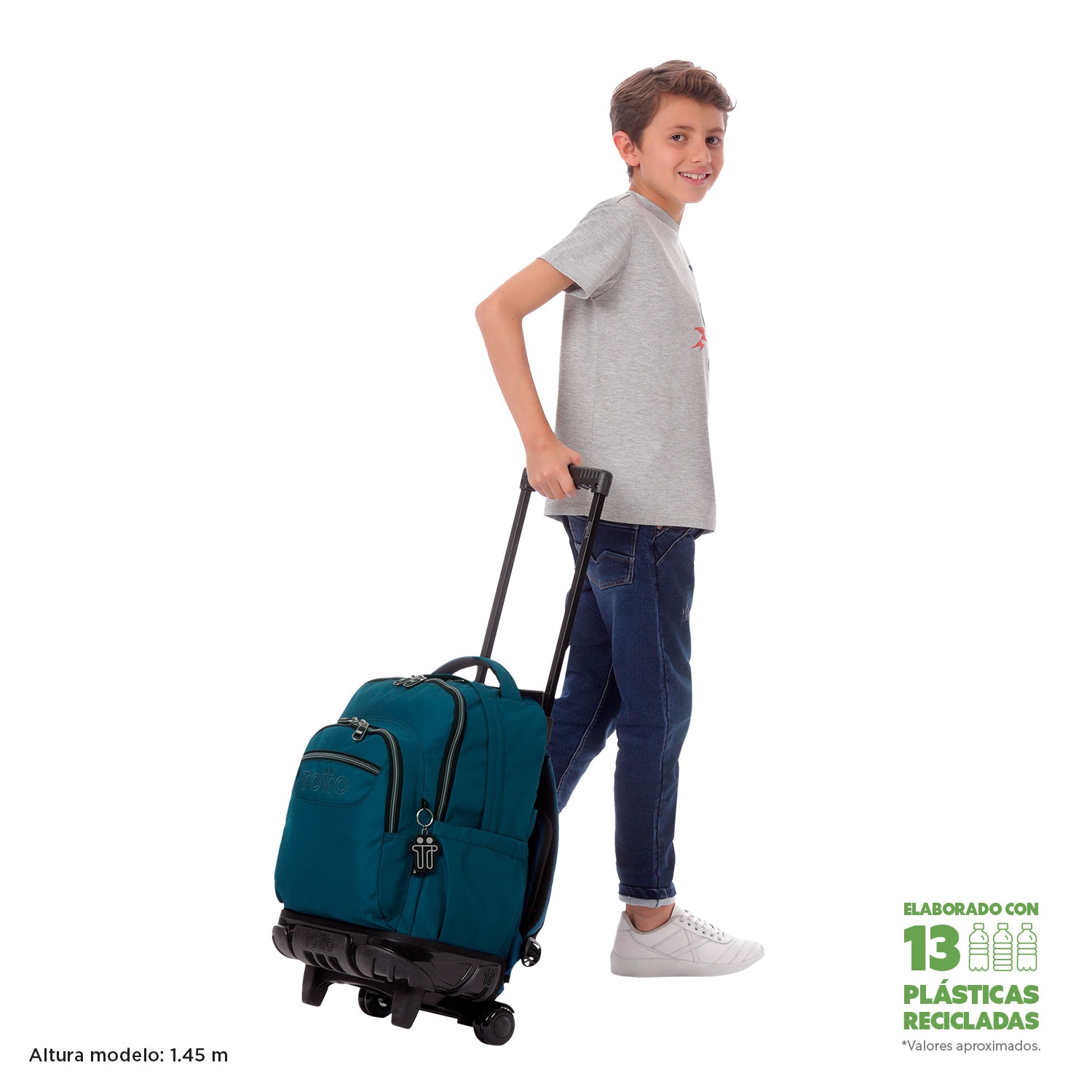 Mochila escolar ruedas totto renglones moroccan blue para portátil de 15.4” y capacidad de 26l Azul Océano-2