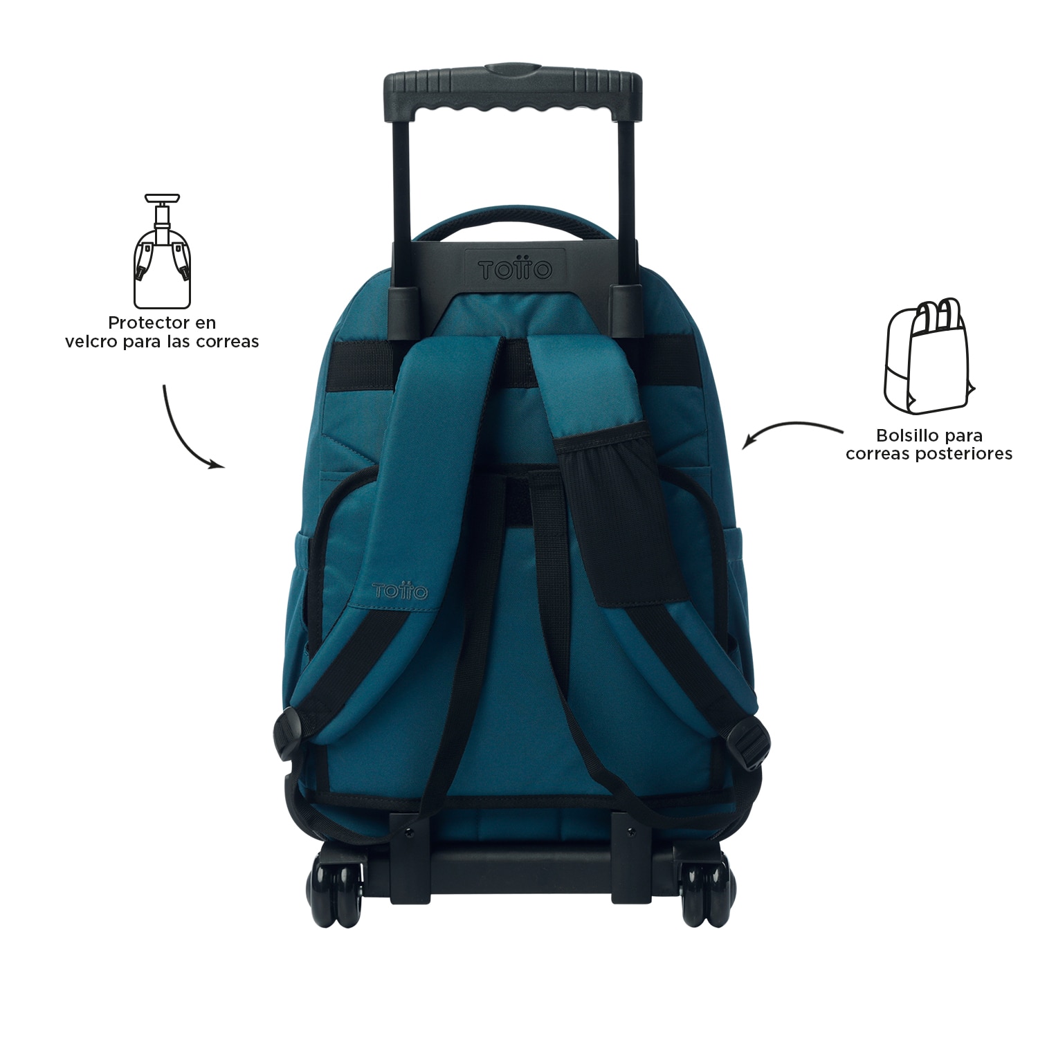 Mochila escolar ruedas totto renglones moroccan blue para portátil de 15.4” y capacidad de 26l Azul Océano-4