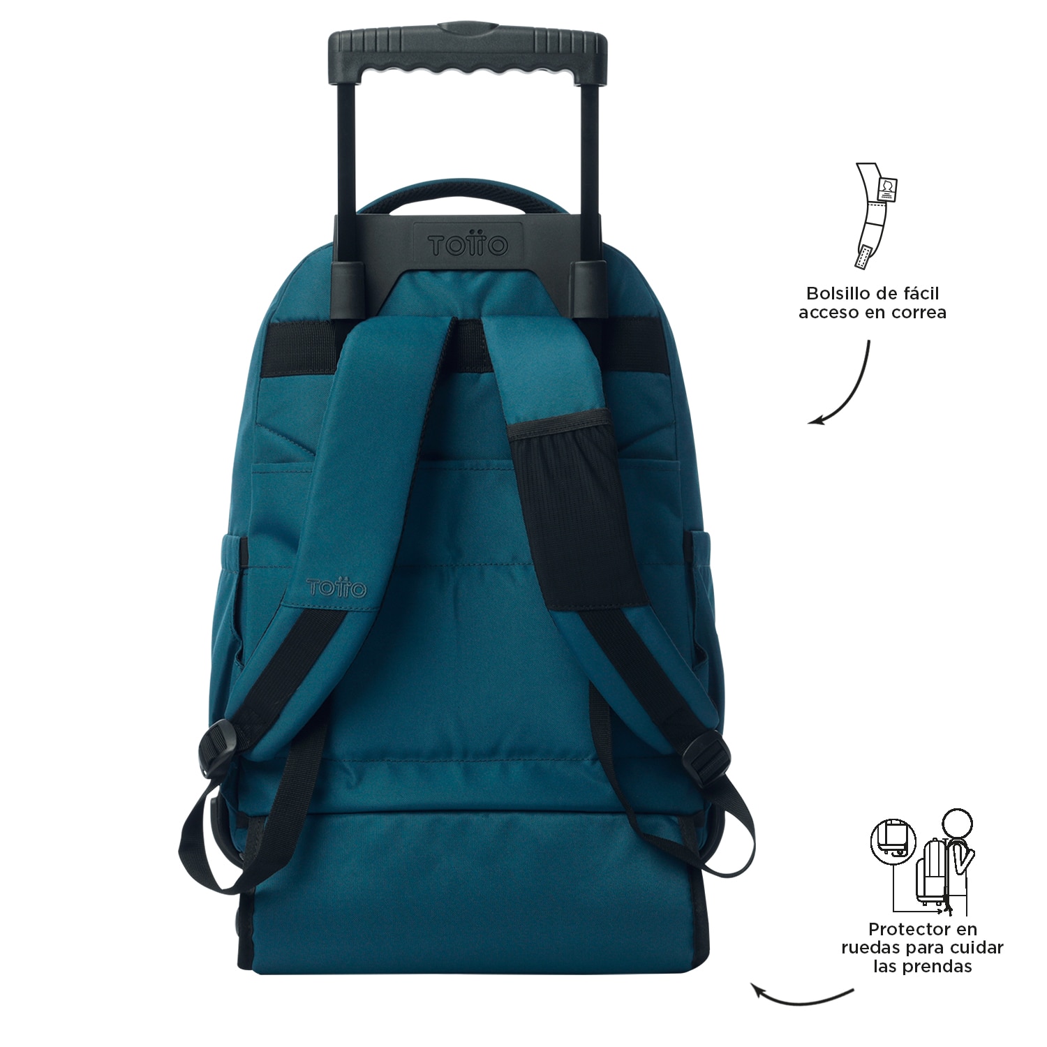 Mochila escolar ruedas totto renglones moroccan blue para portátil de 15.4” y capacidad de 26l Azul Océano-5