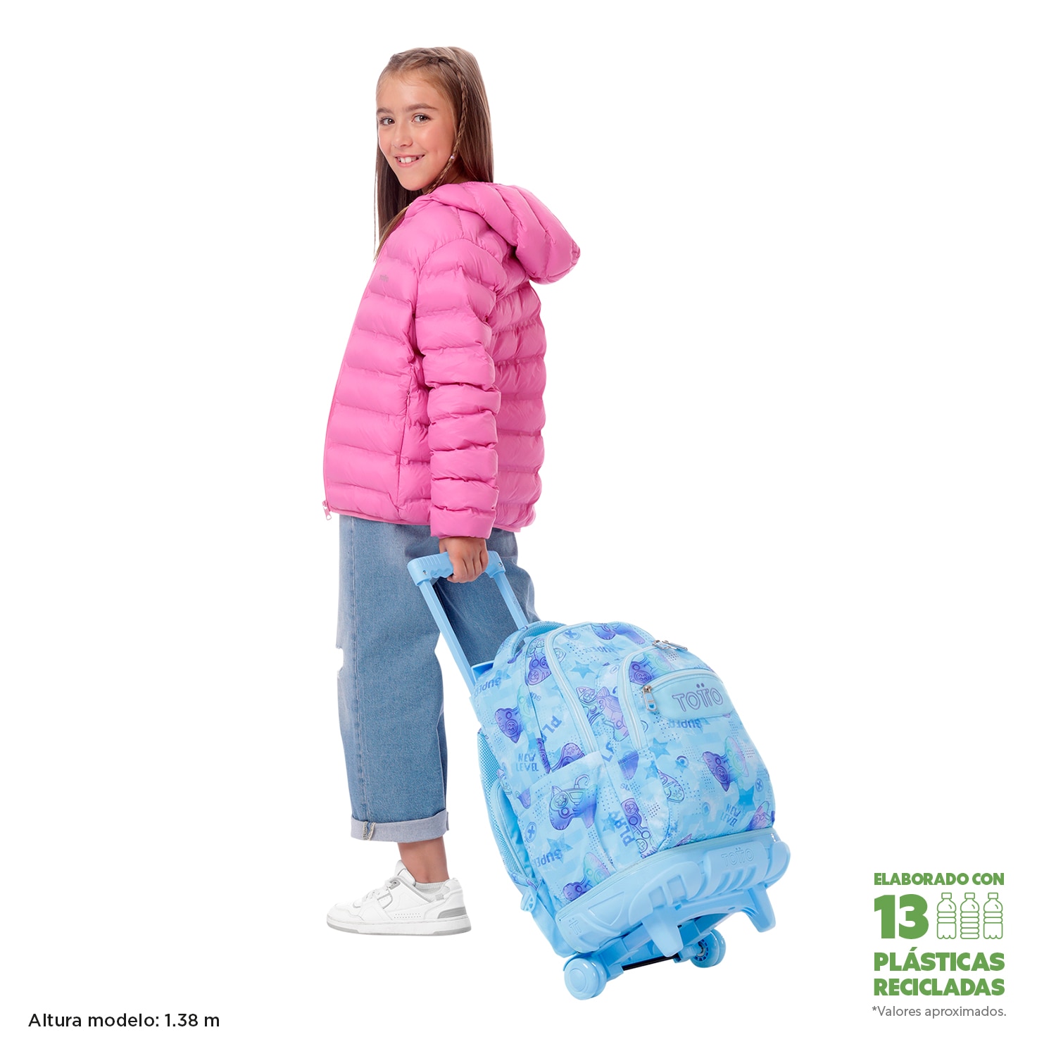 Mochila escolar ruedas totto renglones polar para portátil de 15.4” y capacidad de 26l Azul celeste-2