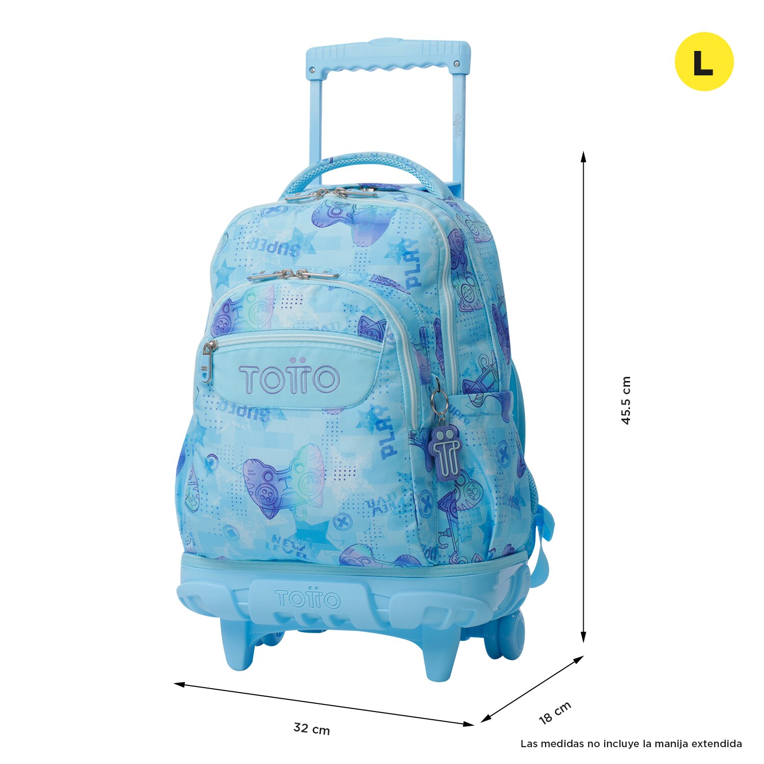 Mochila escolar ruedas totto renglones polar para portátil de 15.4” y capacidad de 26l Azul celeste-3