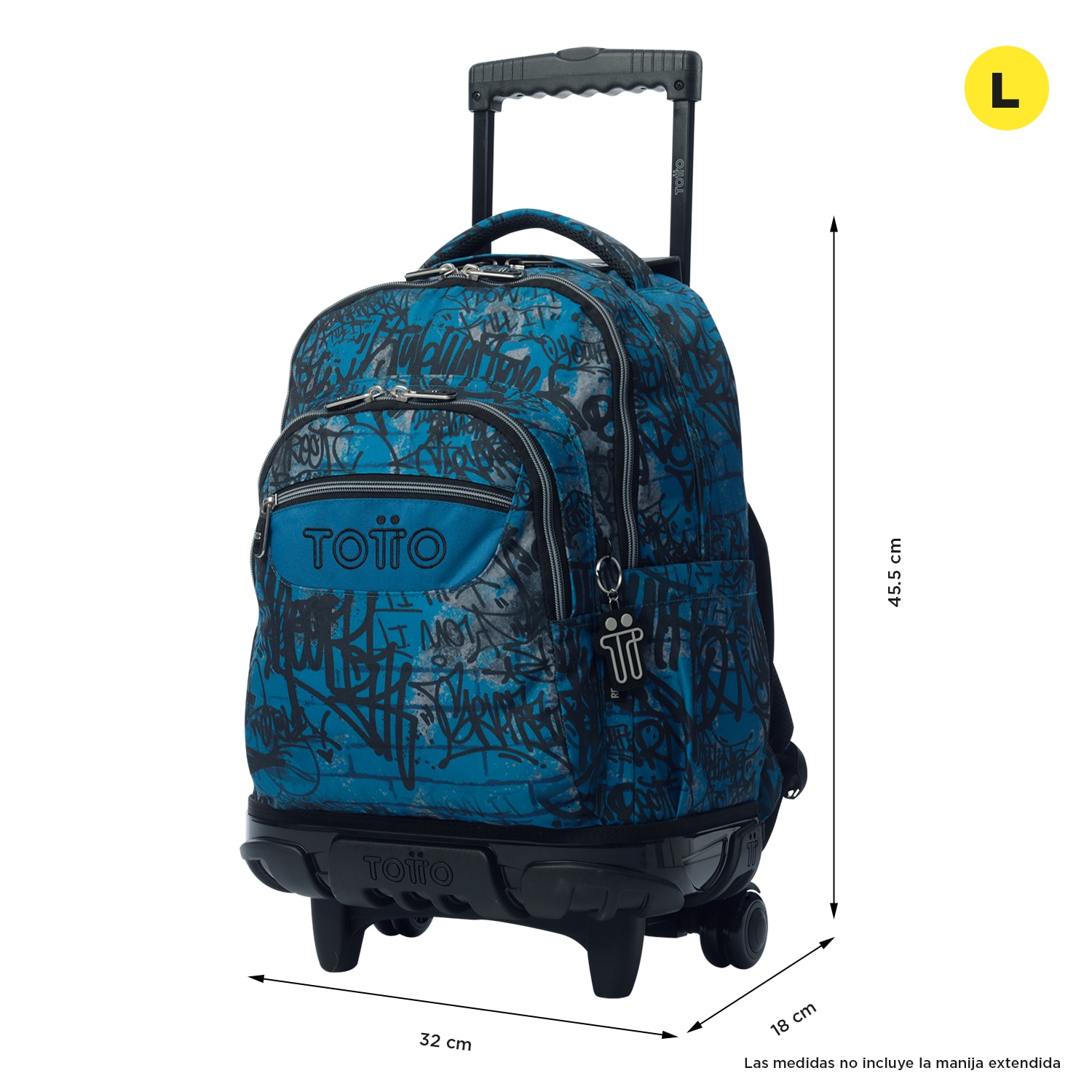 Mochila escolar ruedas totto renglones urban graph para portátil de 15.4” y capacidad de 26l Azul-3