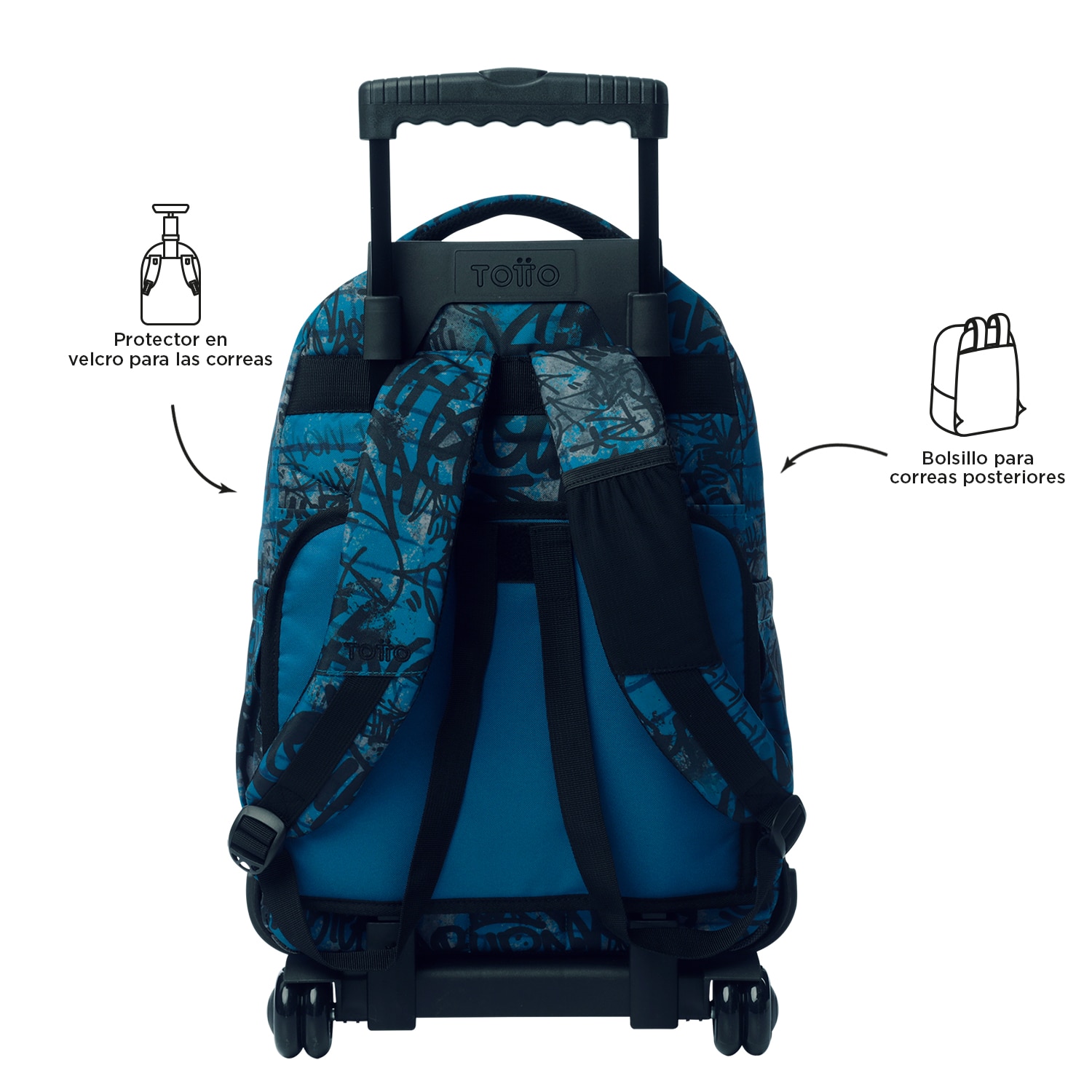 Mochila escolar ruedas totto renglones urban graph para portátil de 15.4” y capacidad de 26l Azul-4