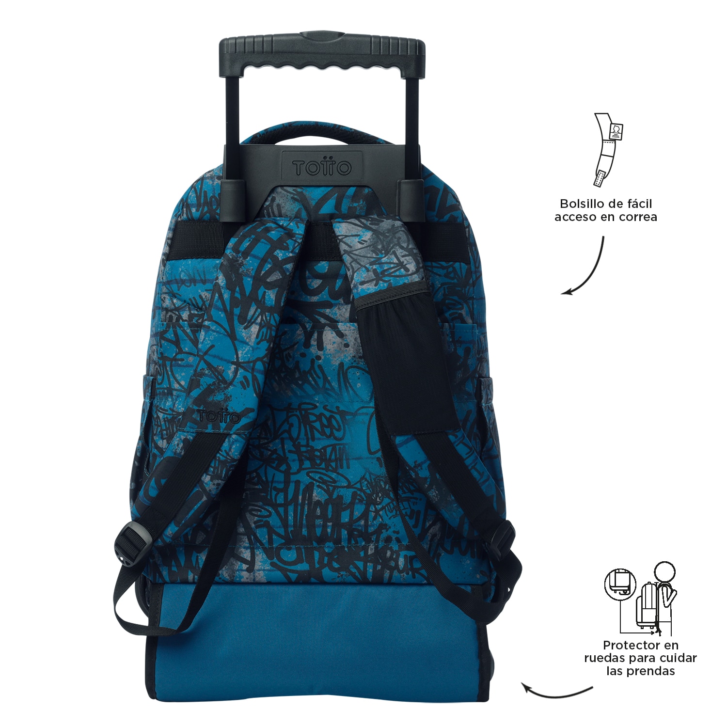 Mochila escolar ruedas totto renglones urban graph para portátil de 15.4” y capacidad de 26l Azul-5