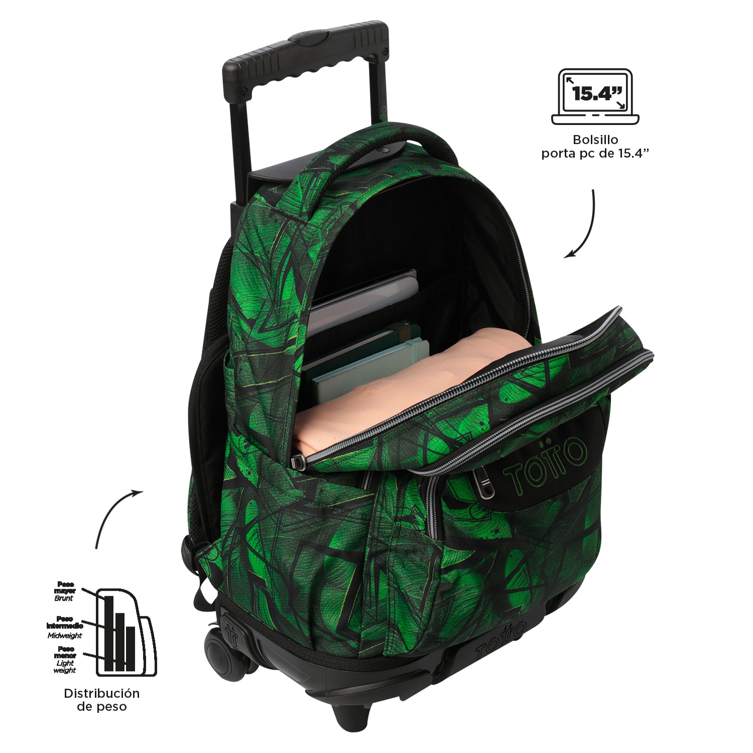 Mochila Totto Renglones PC 15.4' con capacidad de 26L Verde-6