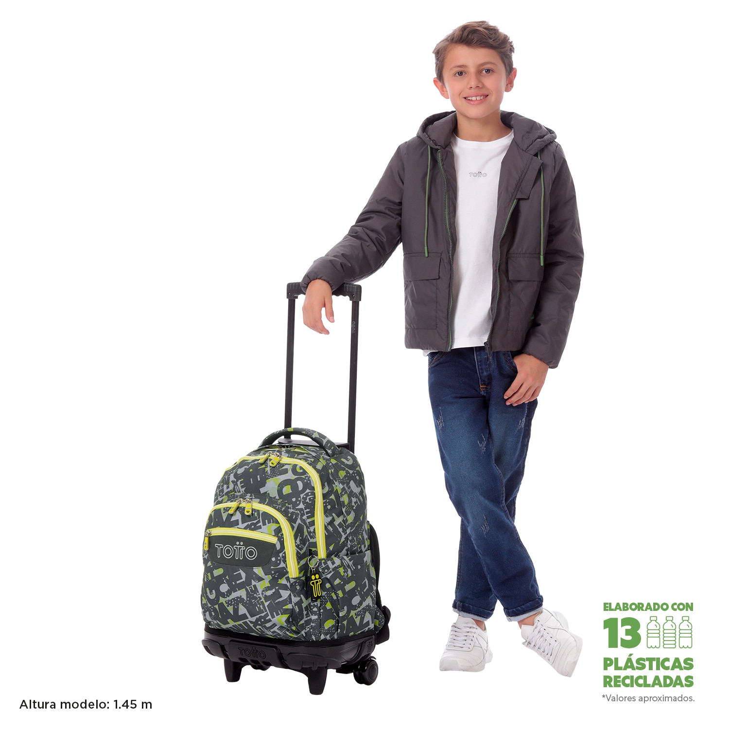 Mochila escolar ruedas totto renglones texgrunge para portátil de 15.4” y capacidad de 26l Gris oscuro-2